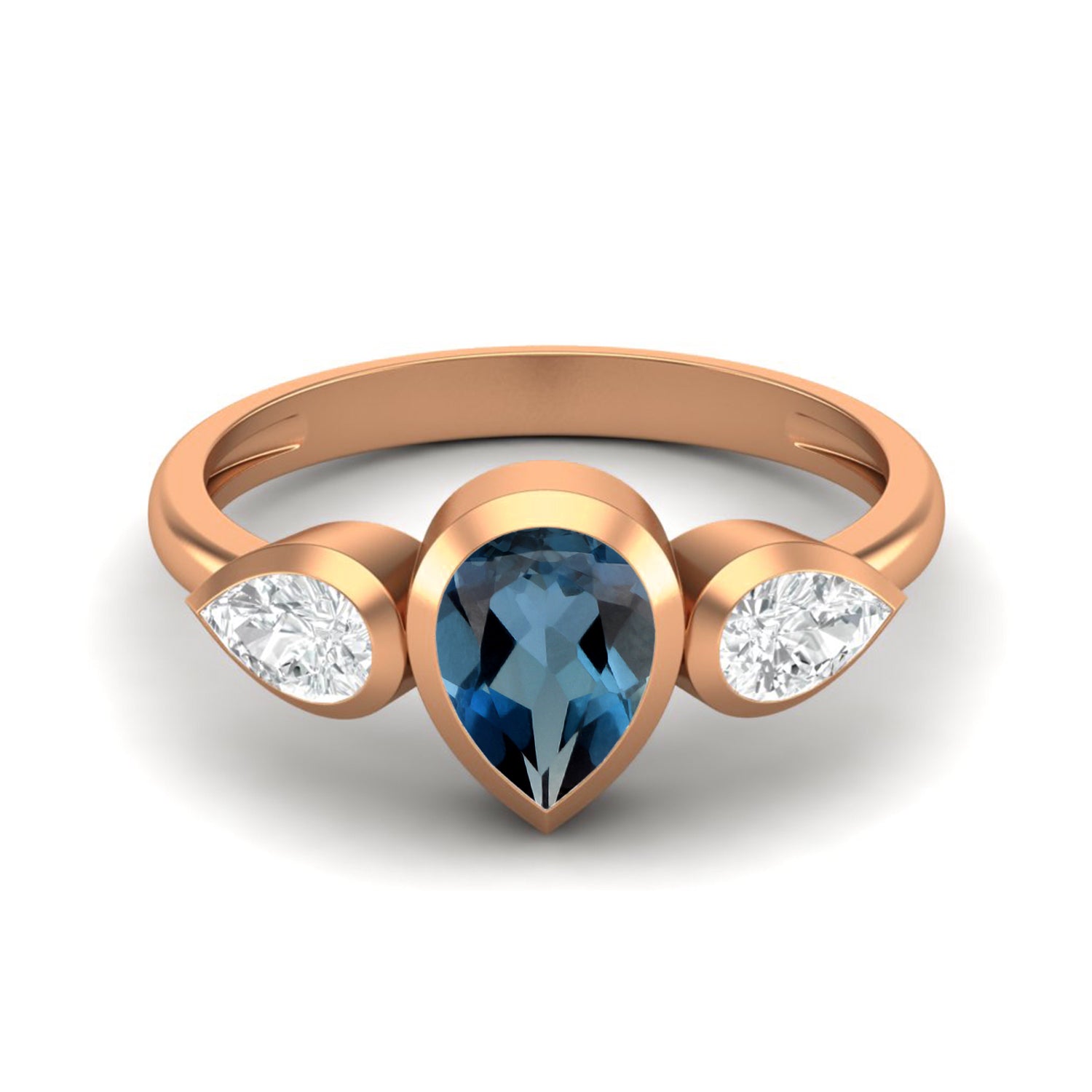 London Blue Topaz Three Stone Modern Ring – Sterling Silver