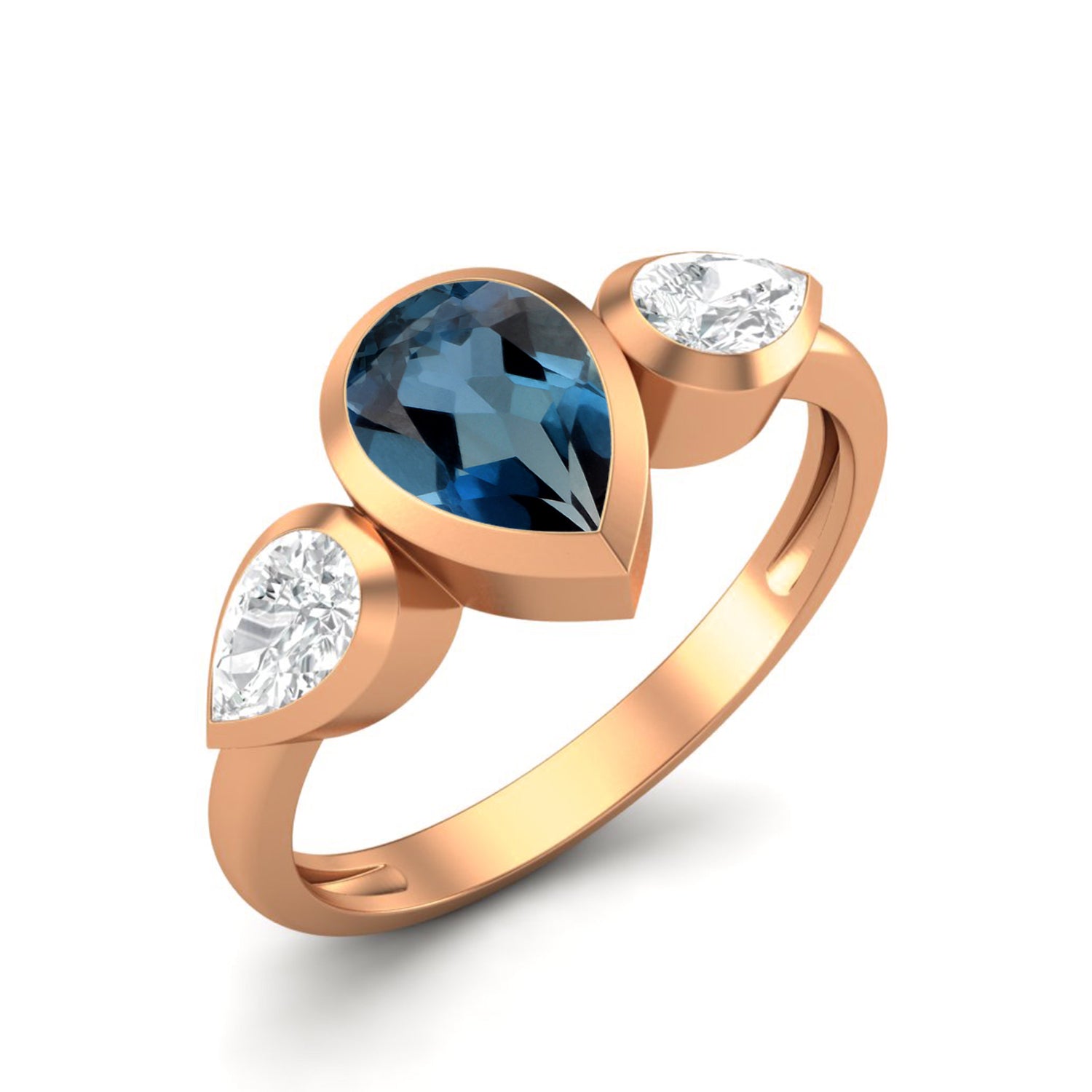London Blue Topaz Three Stone Modern Ring – Sterling Silver