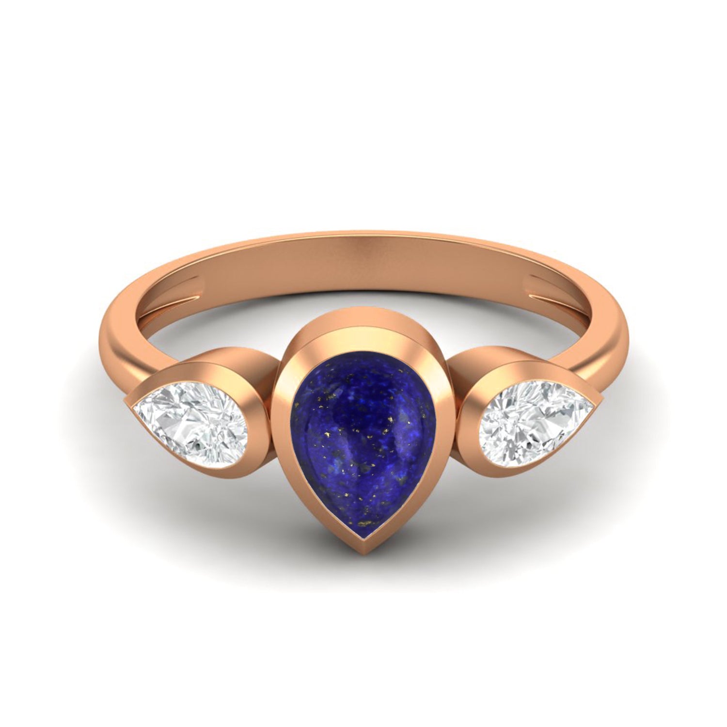 Lapis lazuli Three Stone Modern Ring – Sterling Silver