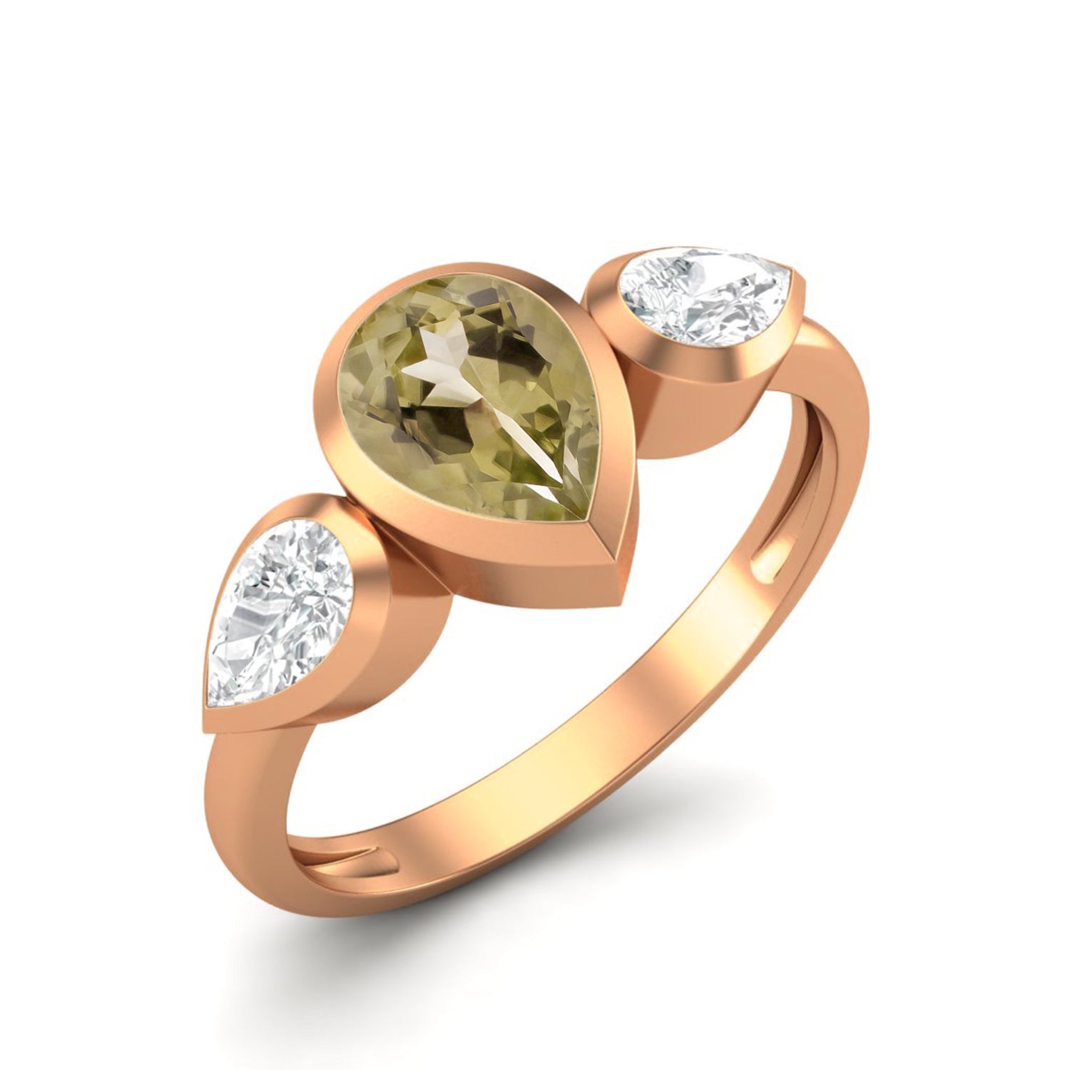 Lemon Quartz Three Stone Modern Ring – Sterling Silver