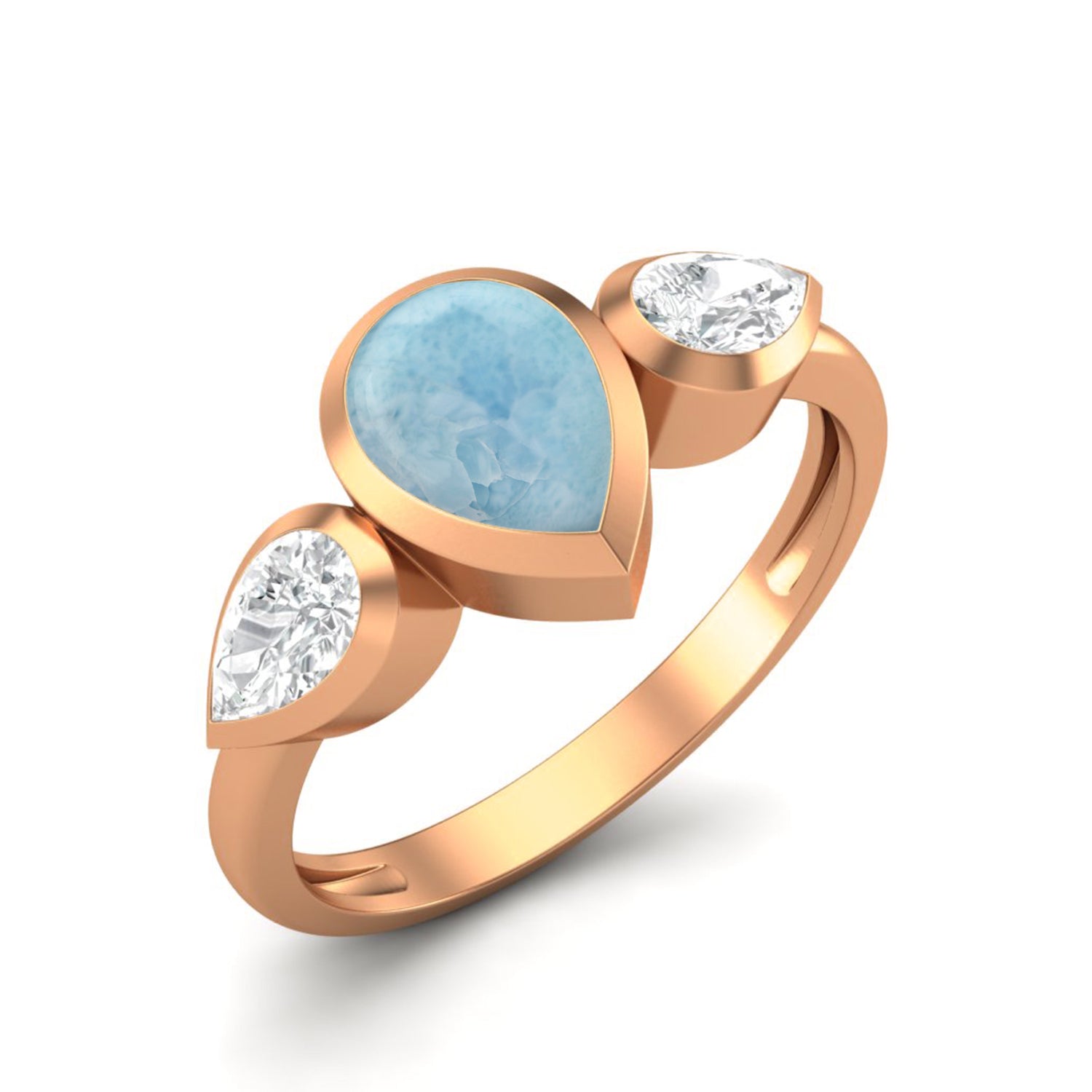 Larimar Three Stone Modern Ring – Sterling Silver