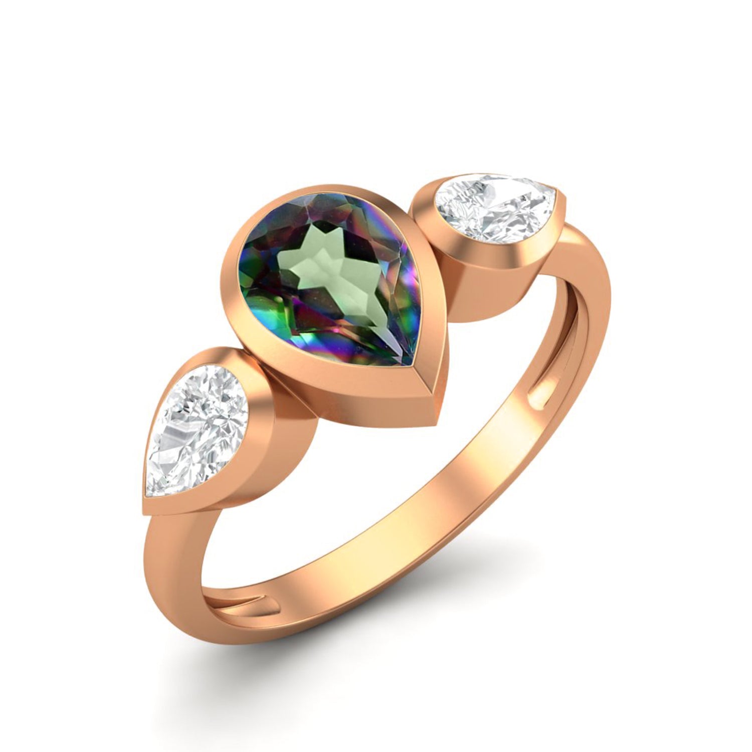 Mystic Topaz Three Stone Modern Ring – Sterling Silver
