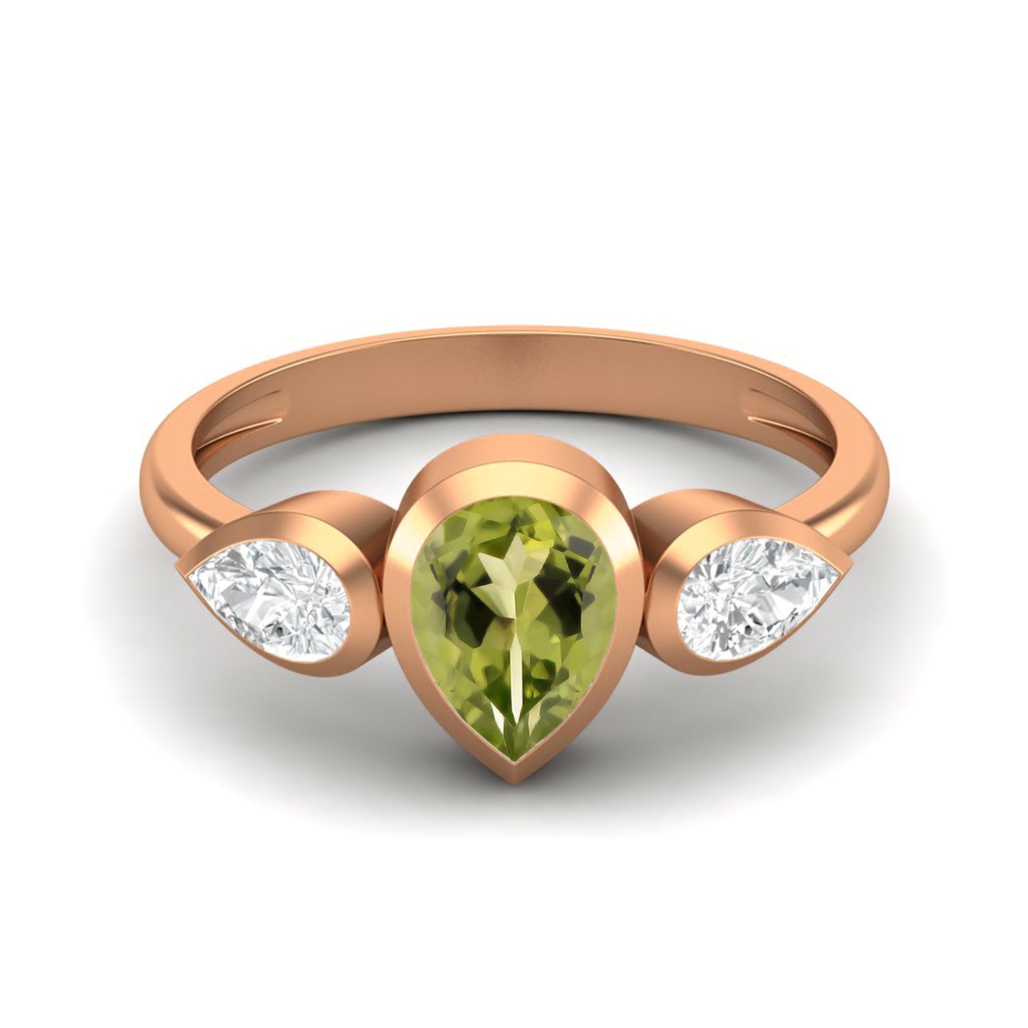 Peridot Three Stone Modern Ring – Sterling Silver