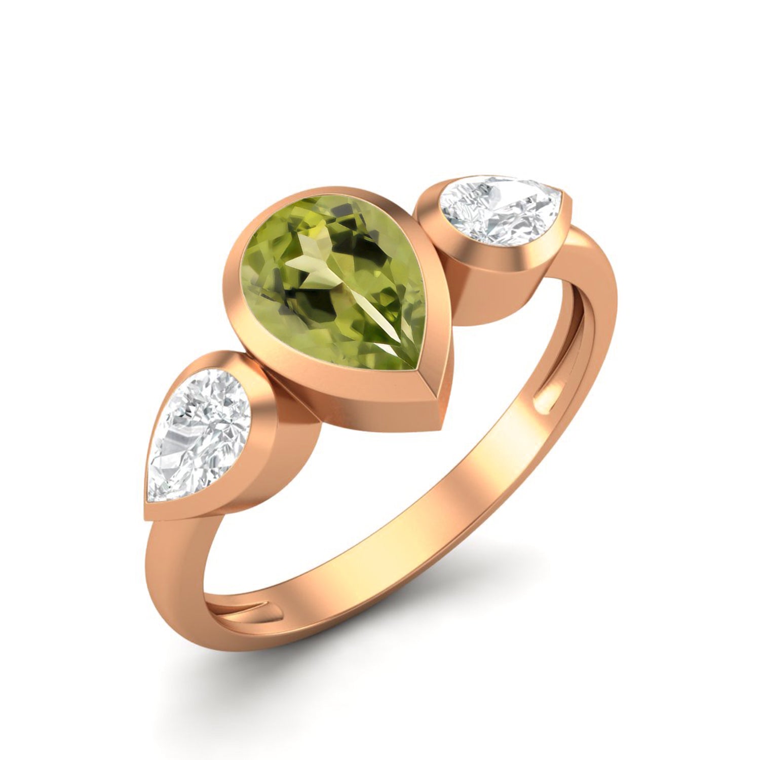 Peridot Three Stone Modern Ring – Sterling Silver