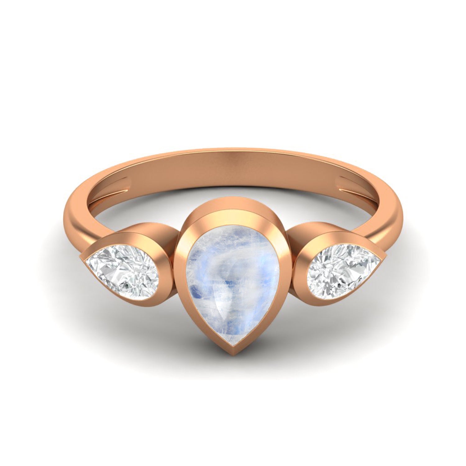 Moonstone Three Stone Modern Ring – Sterling Silver