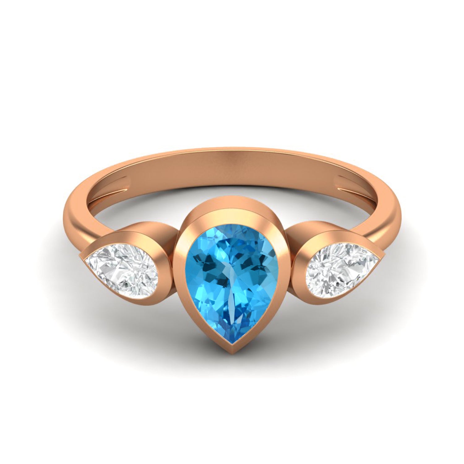 Swiss Blue Topaz Three Stone Modern Ring – Sterling Silver