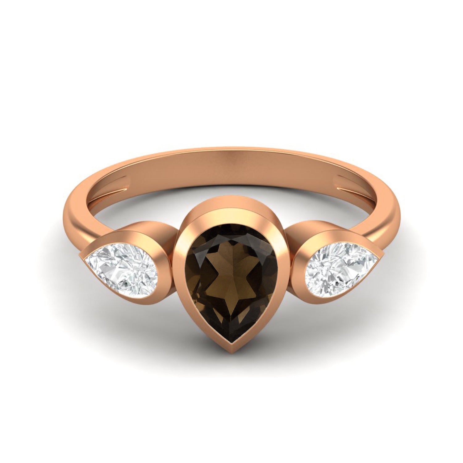 Smoky Quartz Three Stone Modern Ring – Sterling Silver