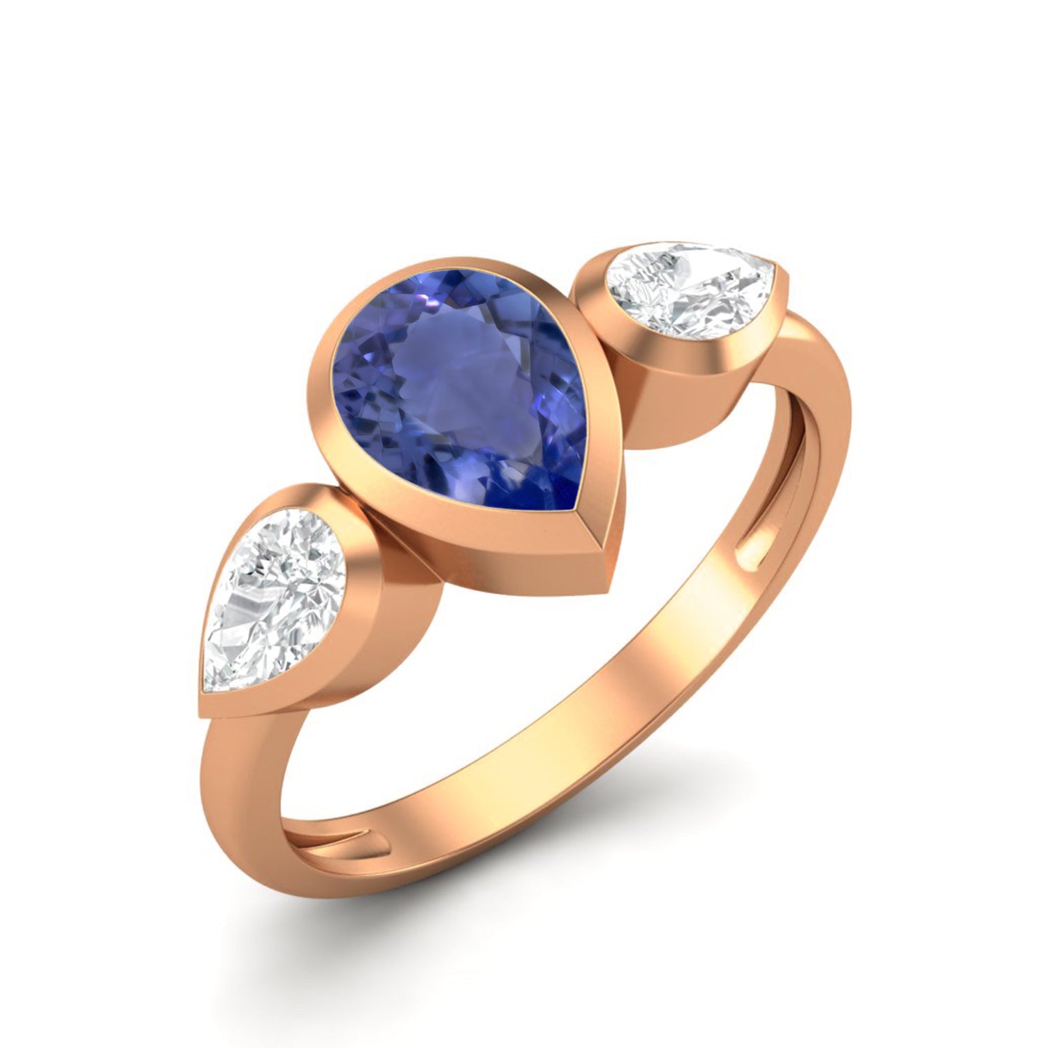 Tanzanite Three Stone Modern Ring – Sterling Silver