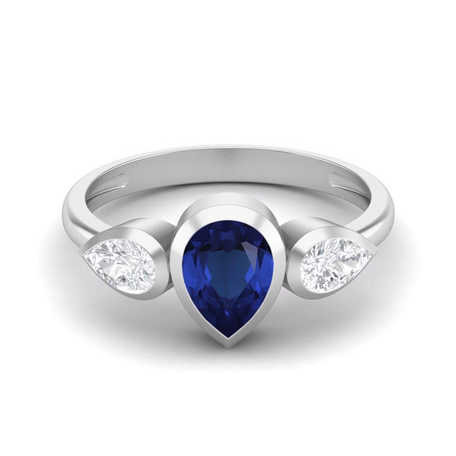 Blue Sapphire Three-Stone Ring – Sterling Silver