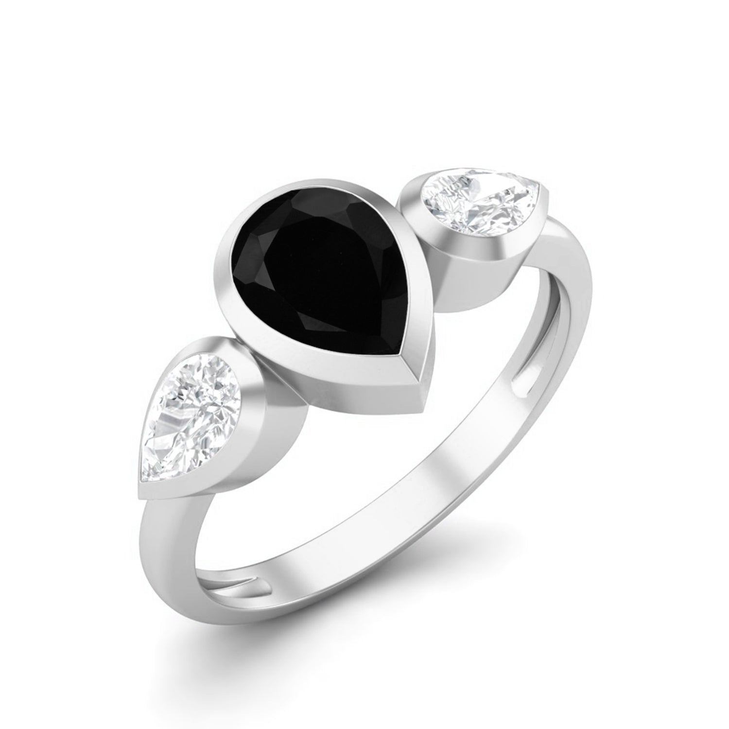 Black Spinel Three Stone Modern Ring – Sterling Silver
