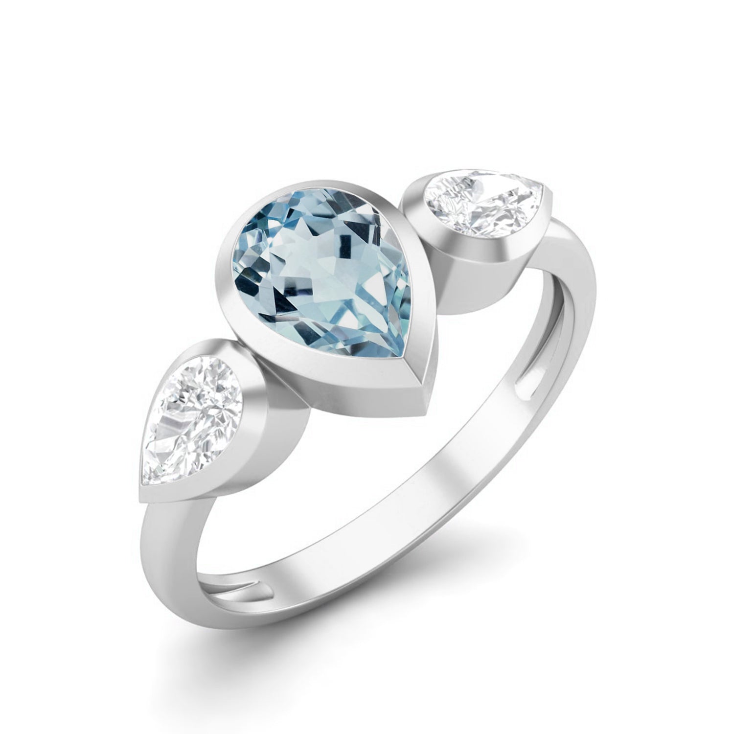 Blue Topaz Three Stone Modern Ring – Sterling Silver