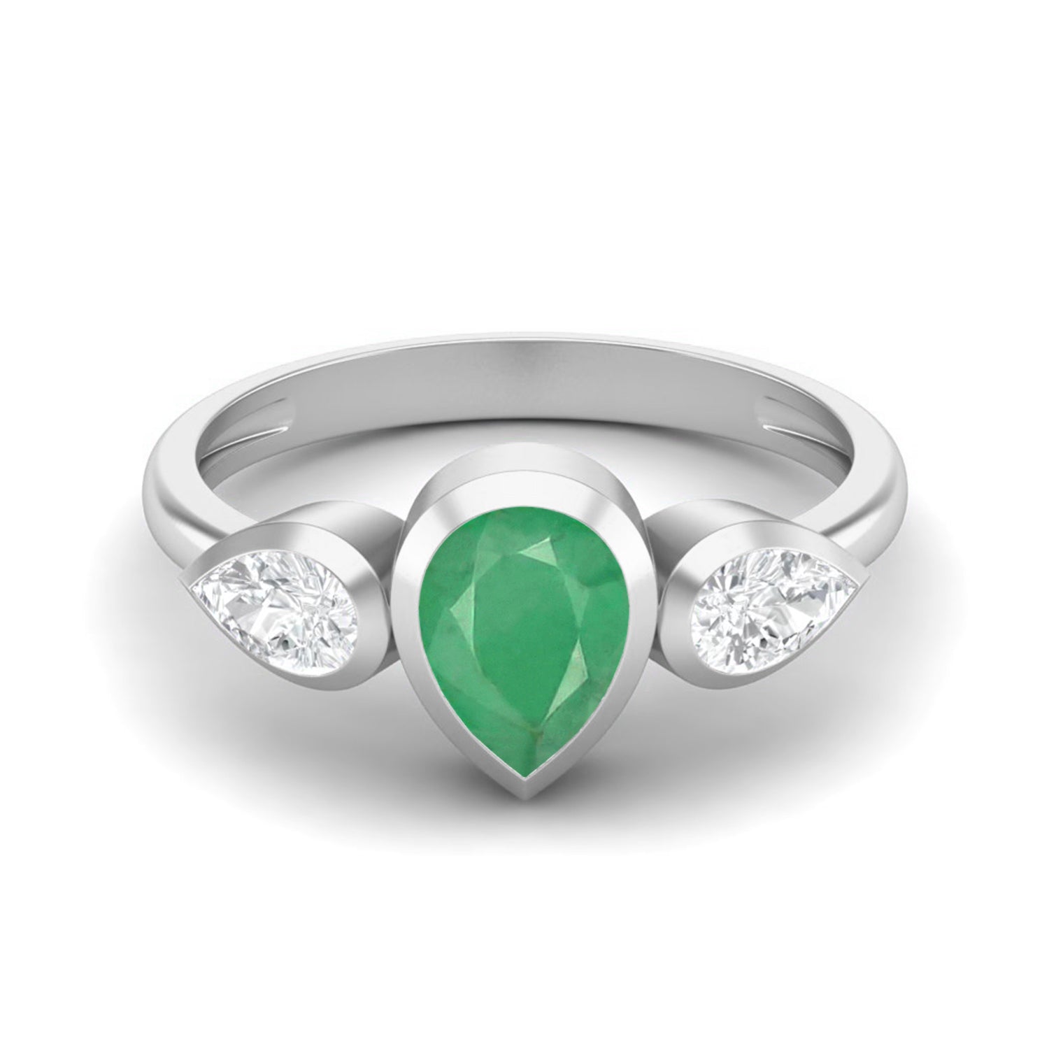Emerald Teardrop Three-Stone Ring – Sterling Silver