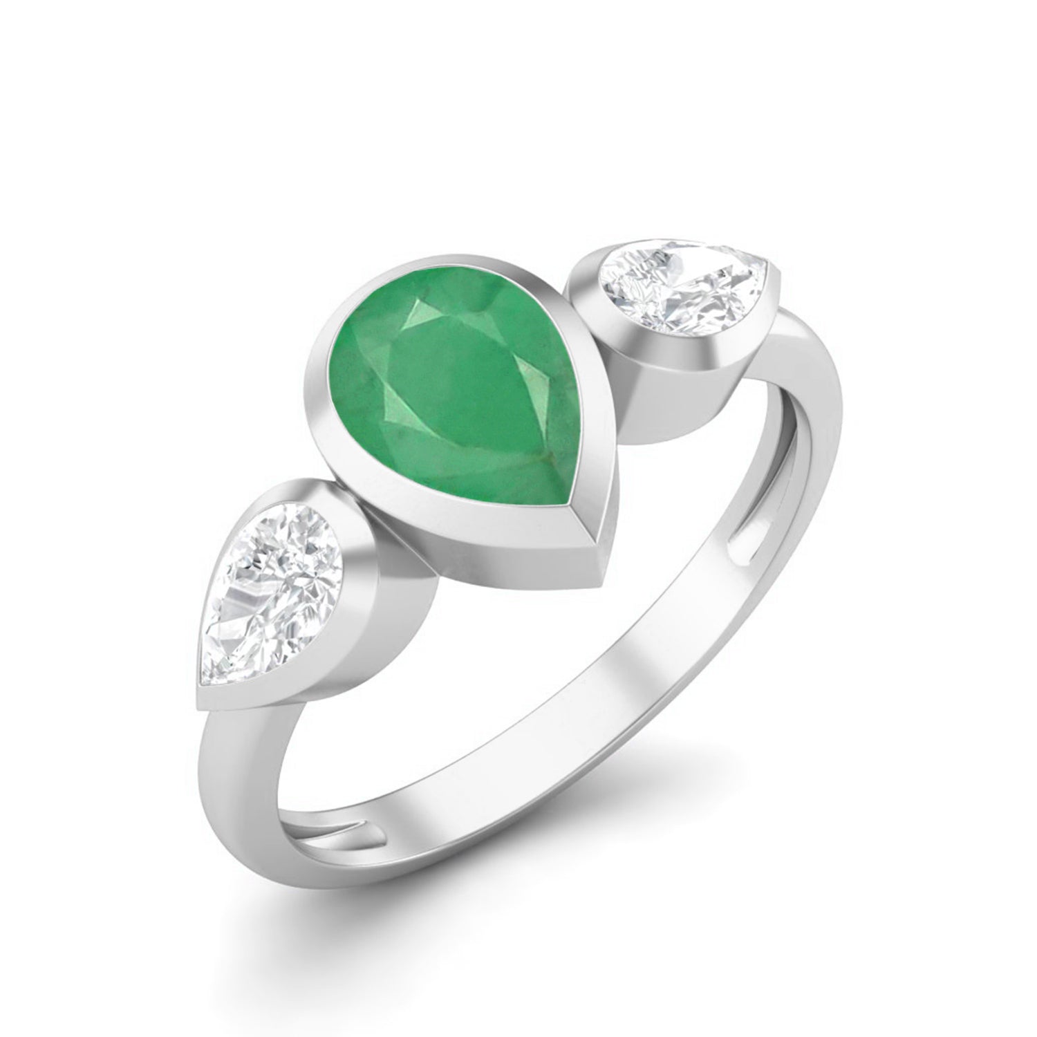 Emerald Teardrop Three-Stone Ring – Sterling Silver