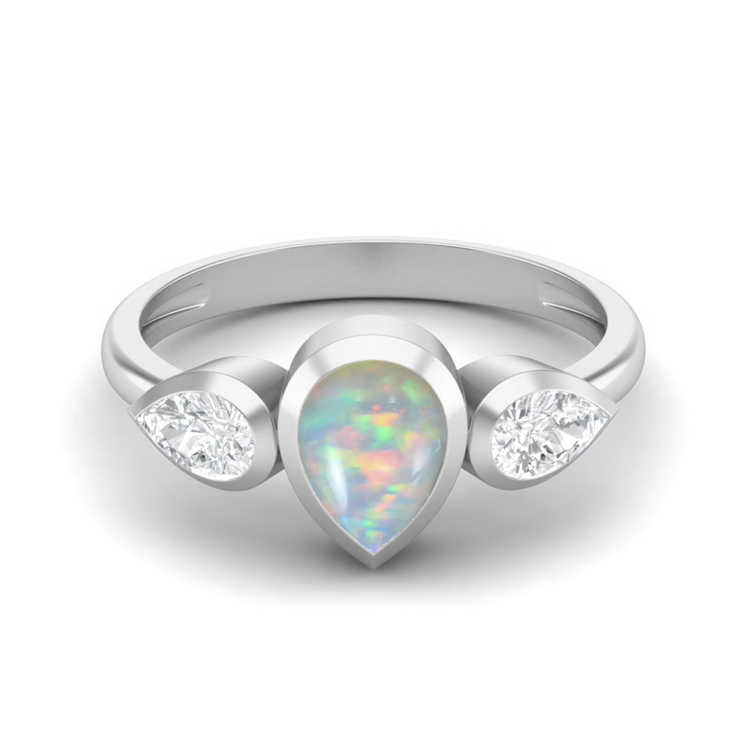 Opal Three Stone Modern Ring – Sterling Silver