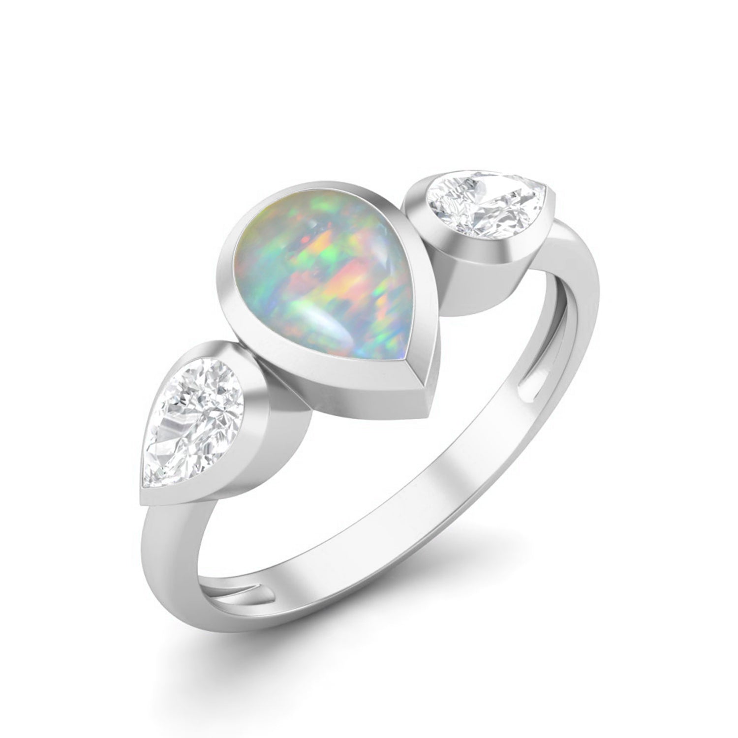 Opal Three Stone Modern Ring – Sterling Silver