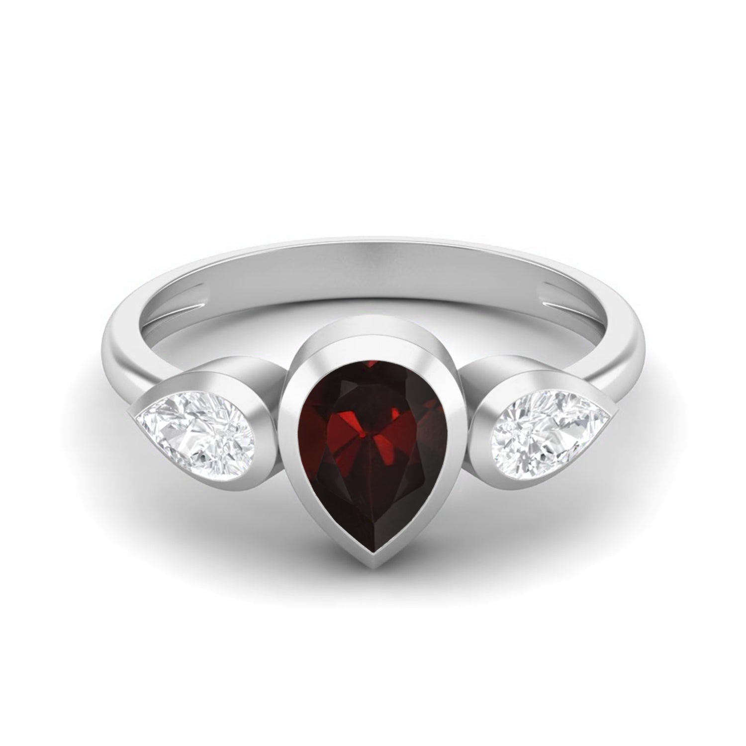 Garnet Three-Stone Engagement Ring – Sterling Silver