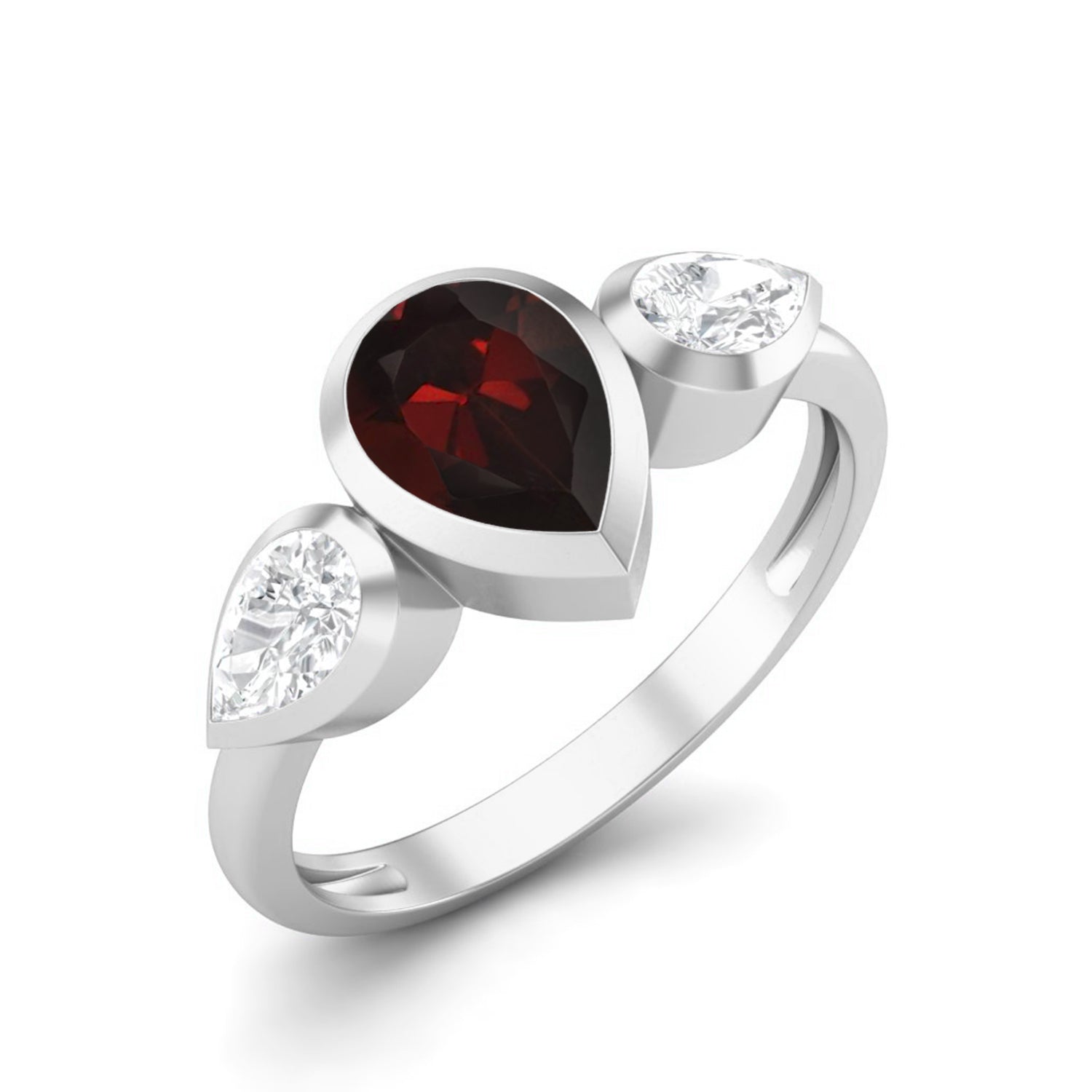 Garnet Three-Stone Engagement Ring – Sterling Silver