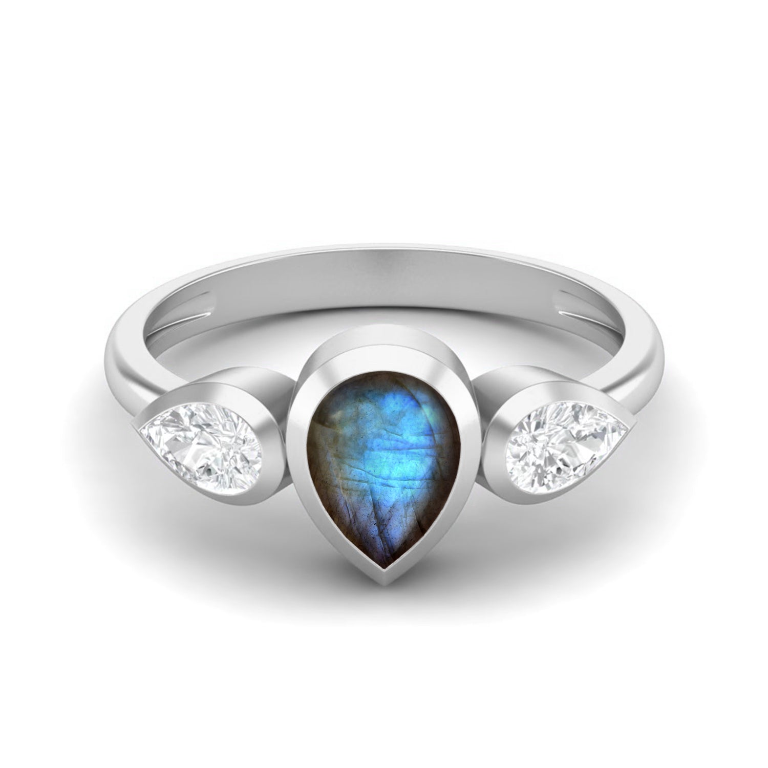 Labradorite Three Stone Modern Ring – Sterling Silver