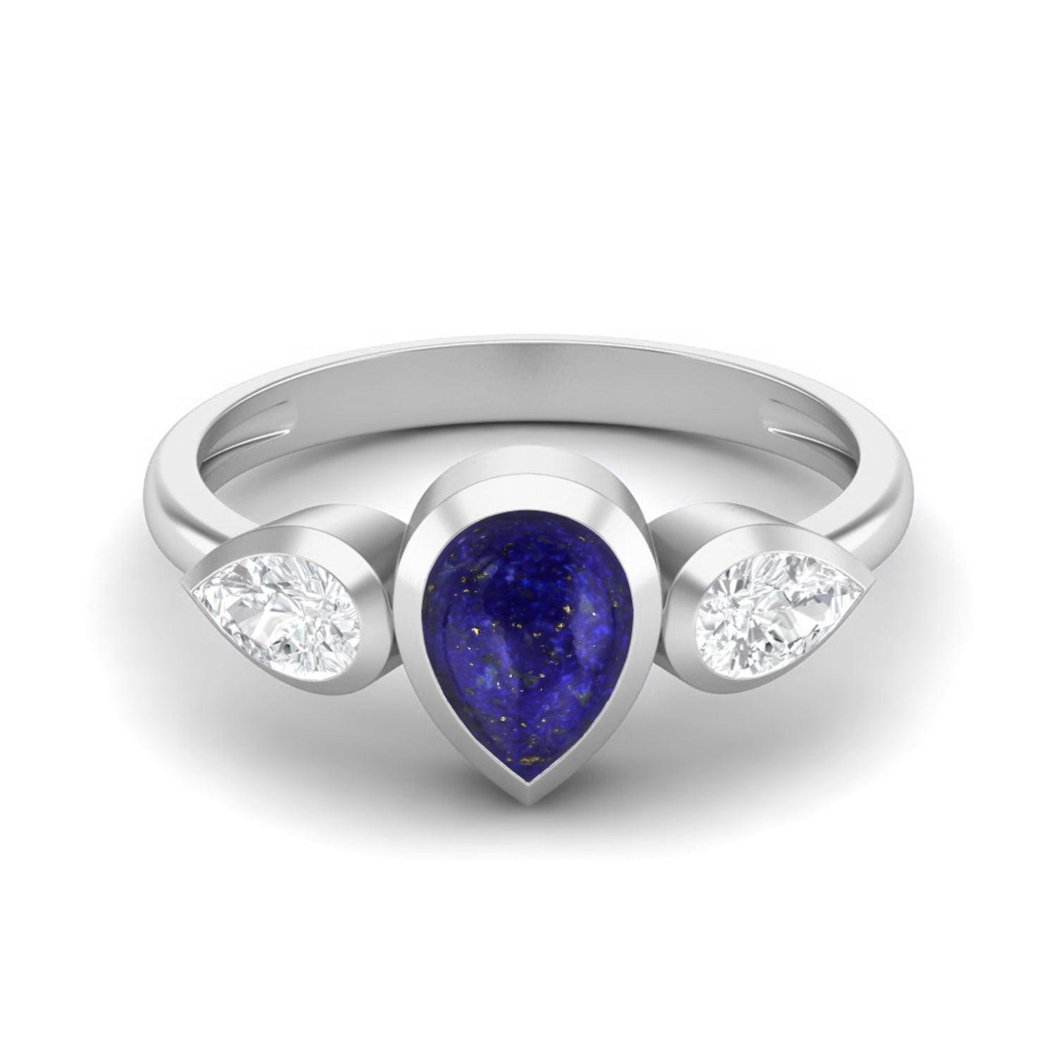Lapis lazuli Three Stone Modern Ring – Sterling Silver