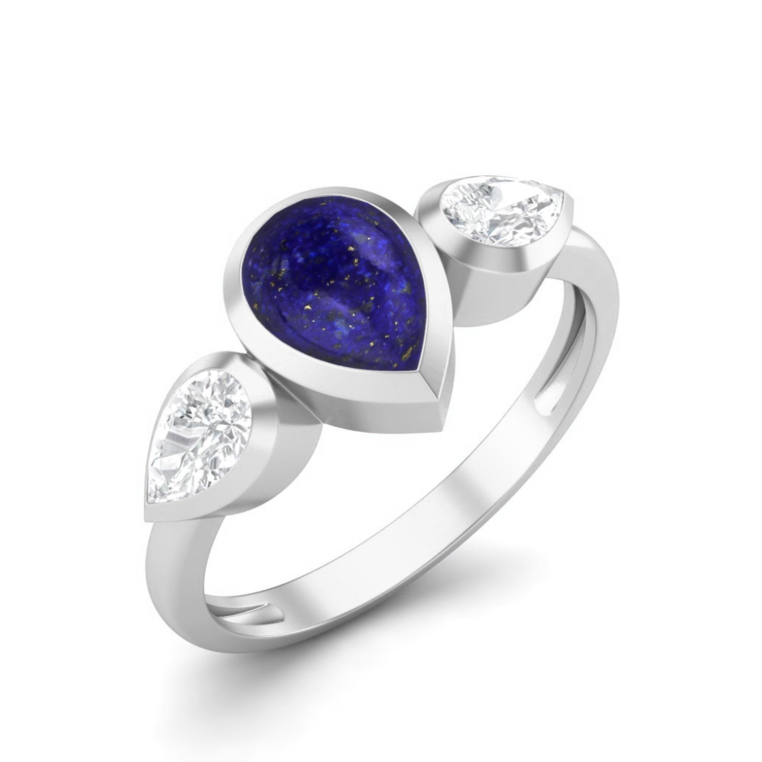 Lapis lazuli Three Stone Modern Ring – Sterling Silver