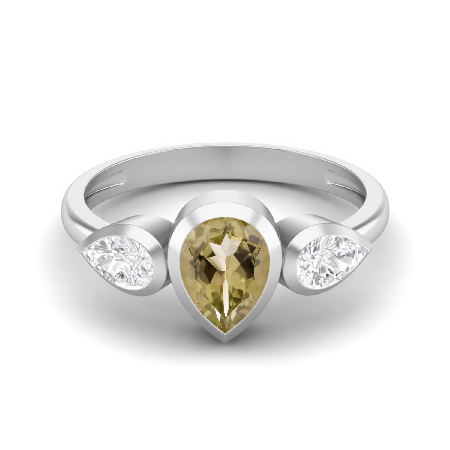 Lemon Quartz Three Stone Modern Ring – Sterling Silver