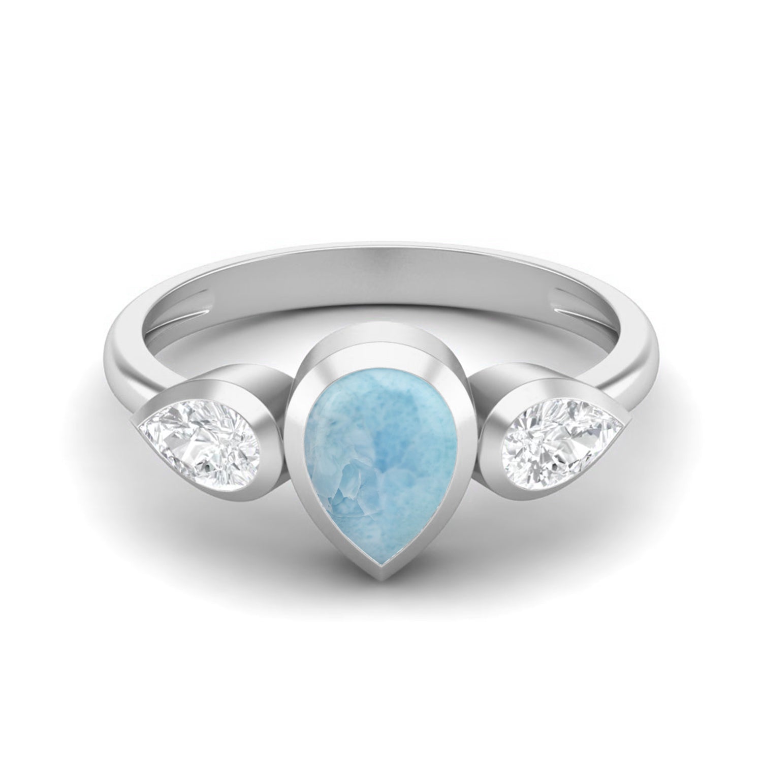 Larimar Three Stone Modern Ring – Sterling Silver