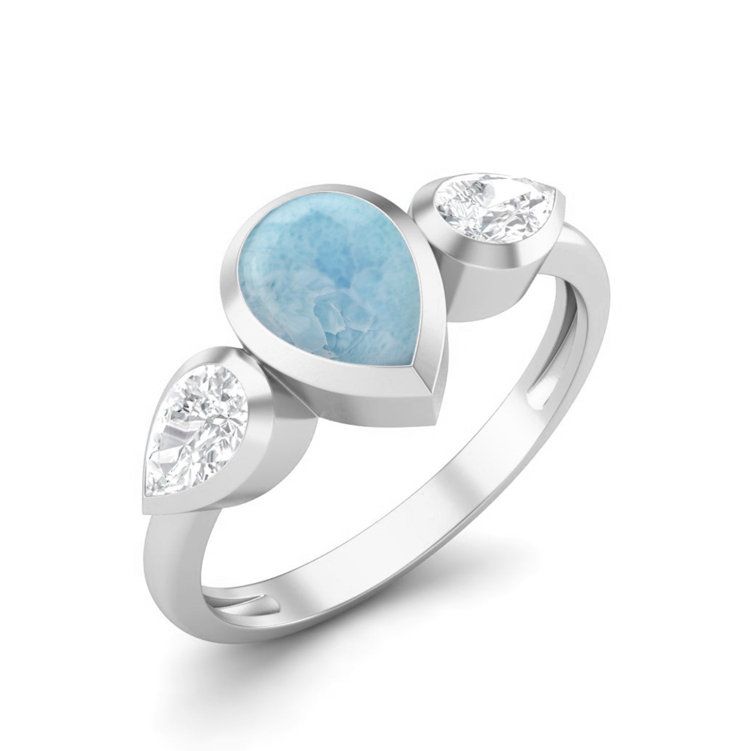 Larimar Three Stone Modern Ring – Sterling Silver