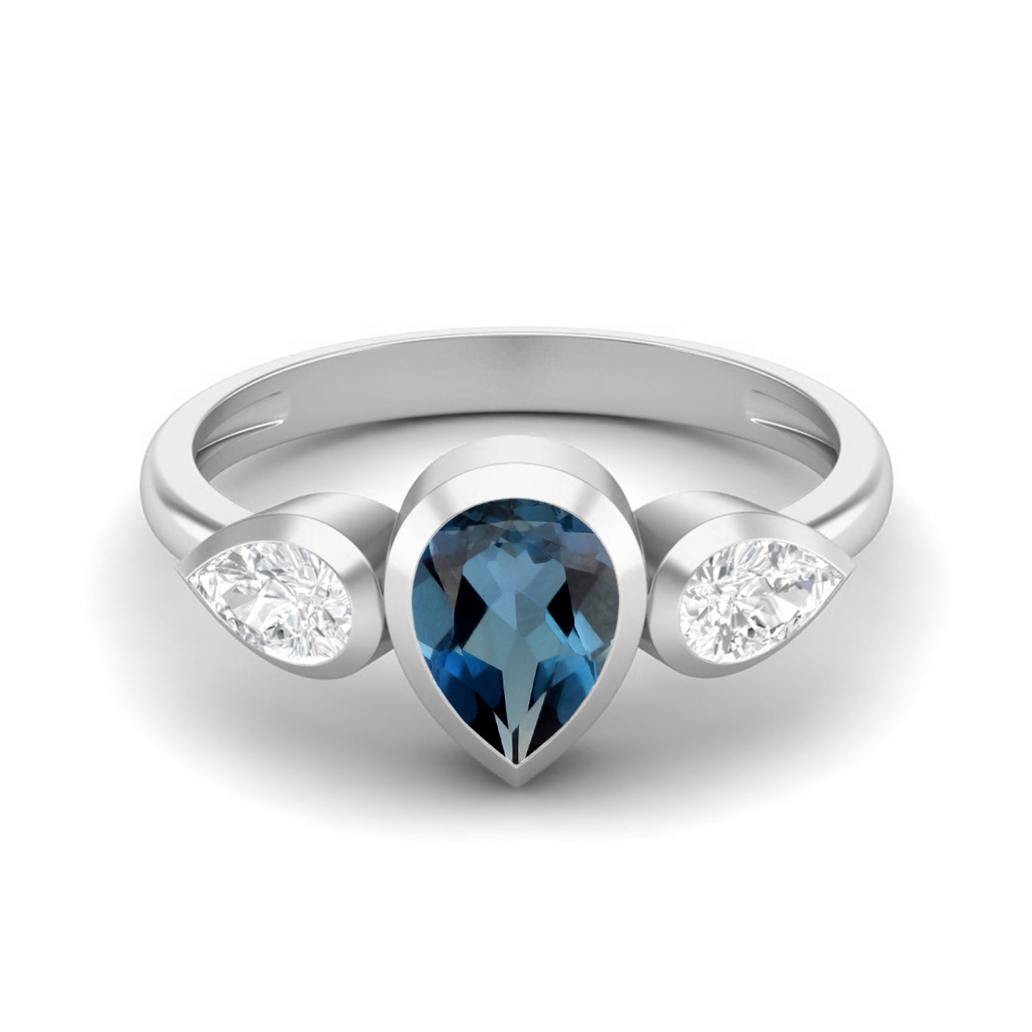London Blue Topaz Three Stone Modern Ring – Sterling Silver