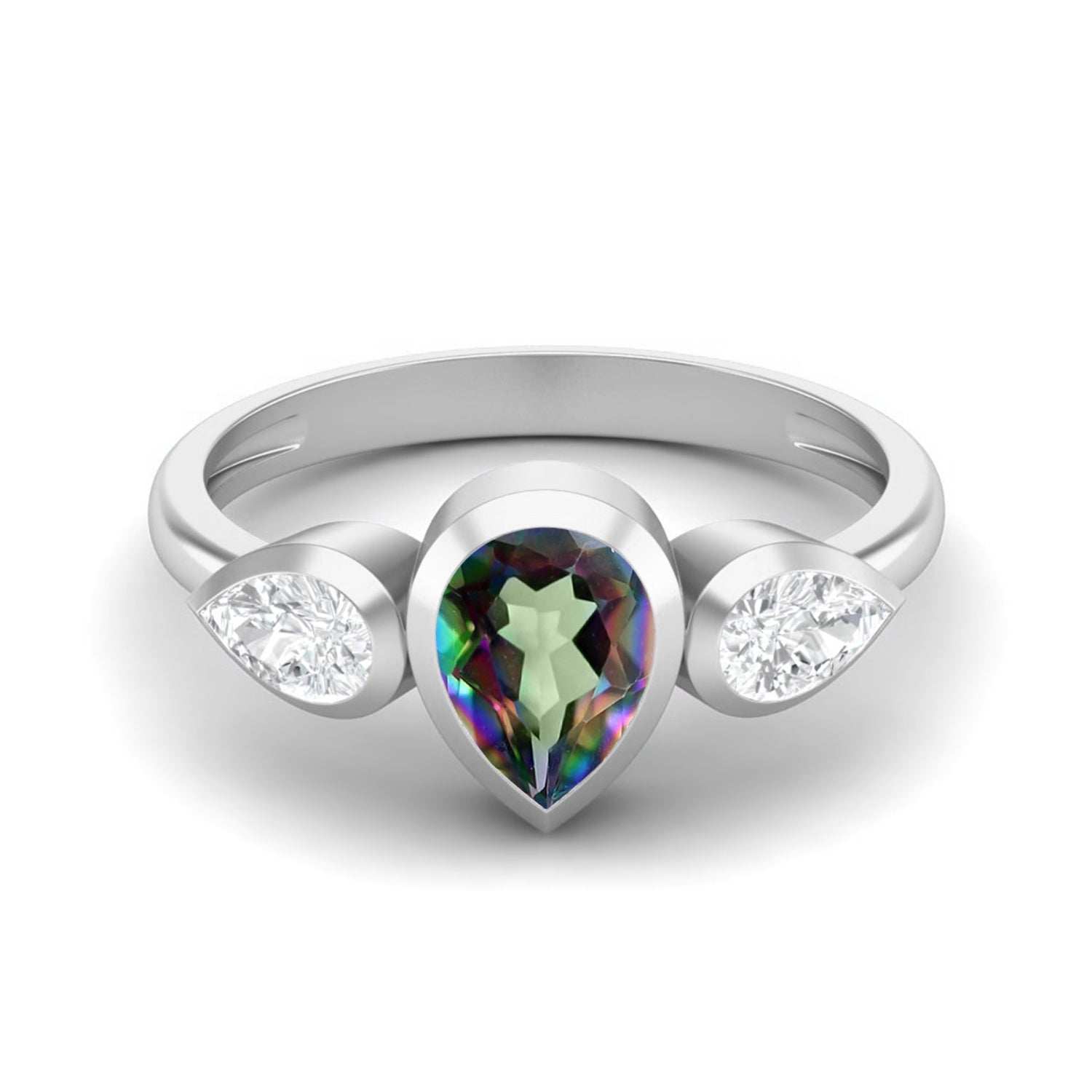 Mystic Topaz Three Stone Modern Ring – Sterling Silver