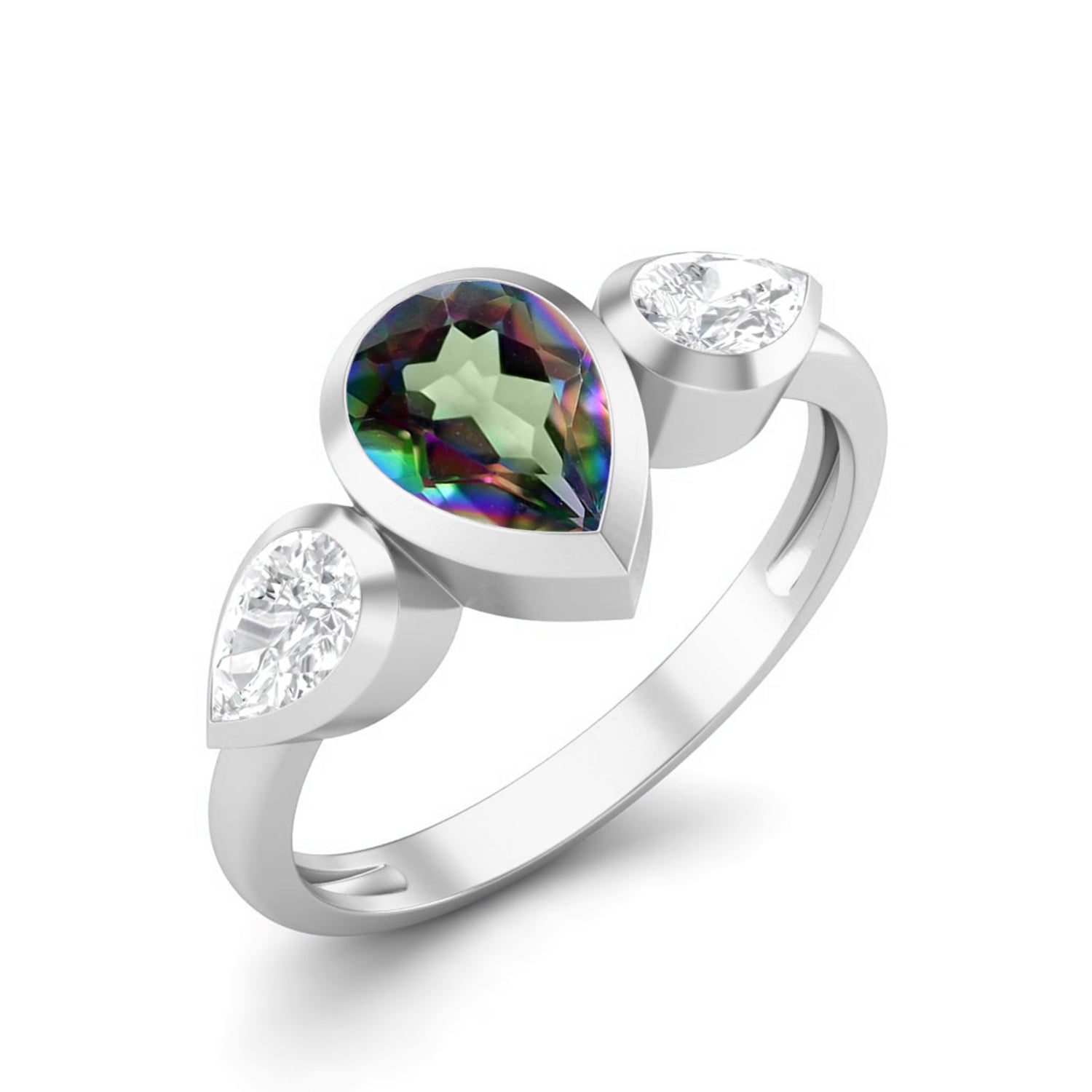 Mystic Topaz Three Stone Modern Ring – Sterling Silver