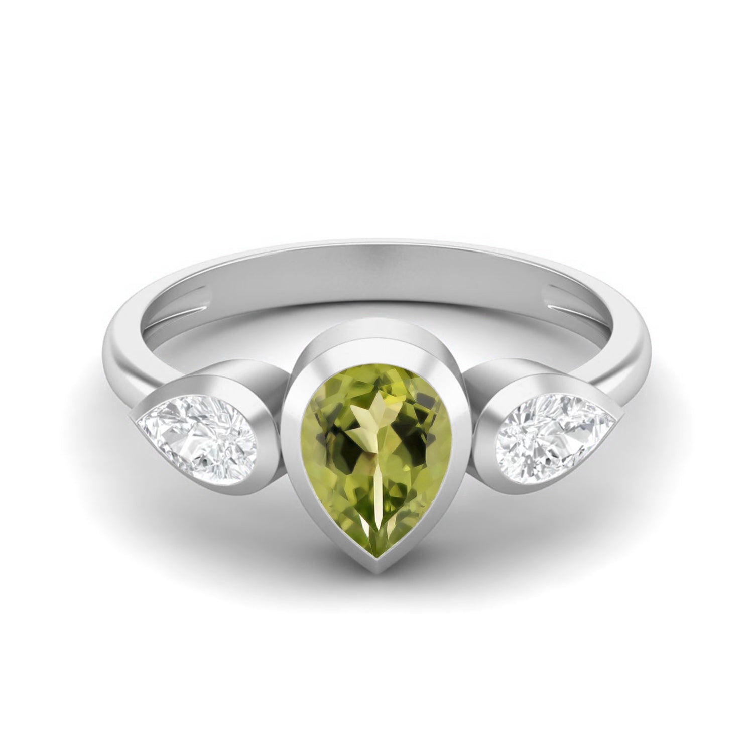 Peridot Three Stone Modern Ring – Sterling Silver