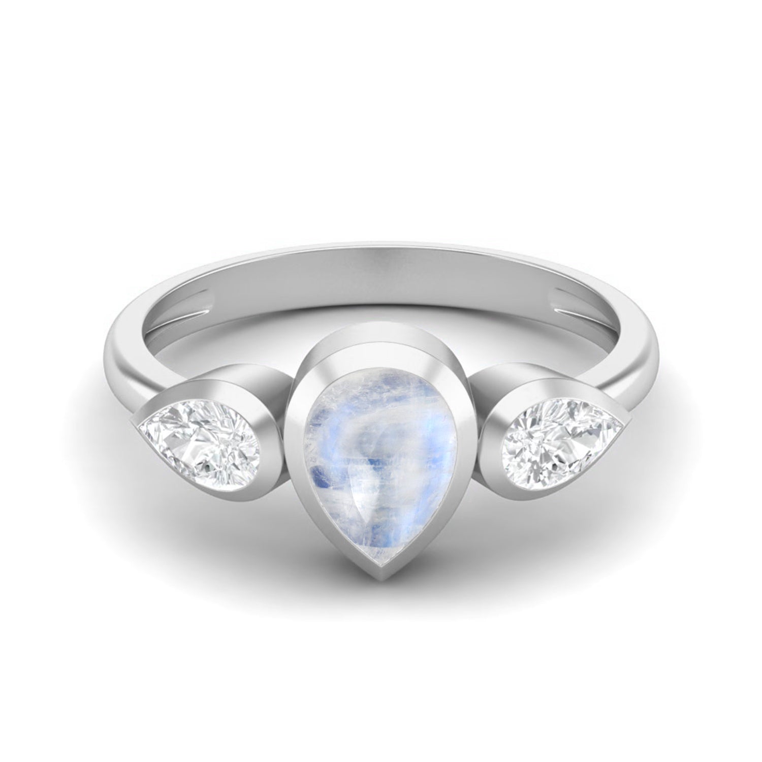 Moonstone Three Stone Modern Ring – Sterling Silver