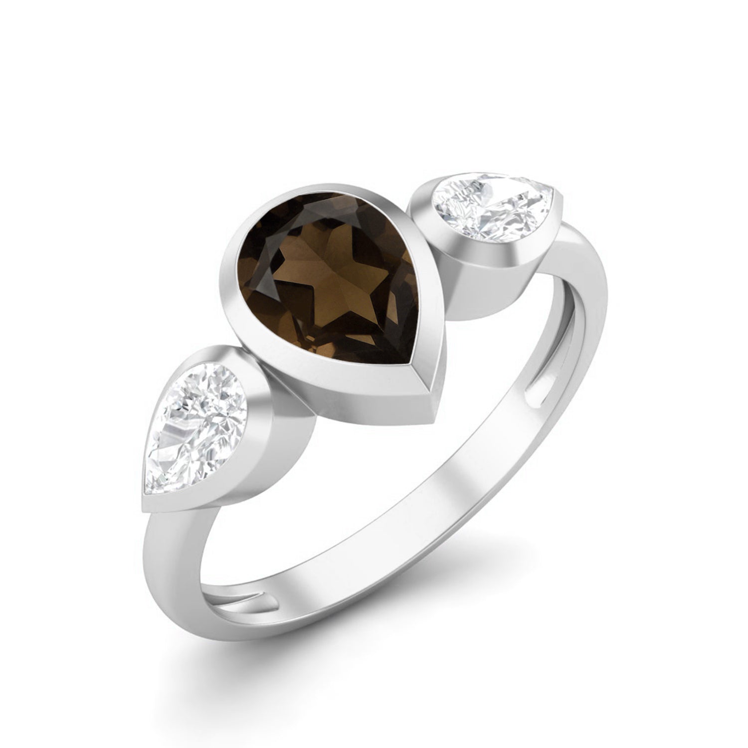 Smoky Quartz Three Stone Modern Ring – Sterling Silver