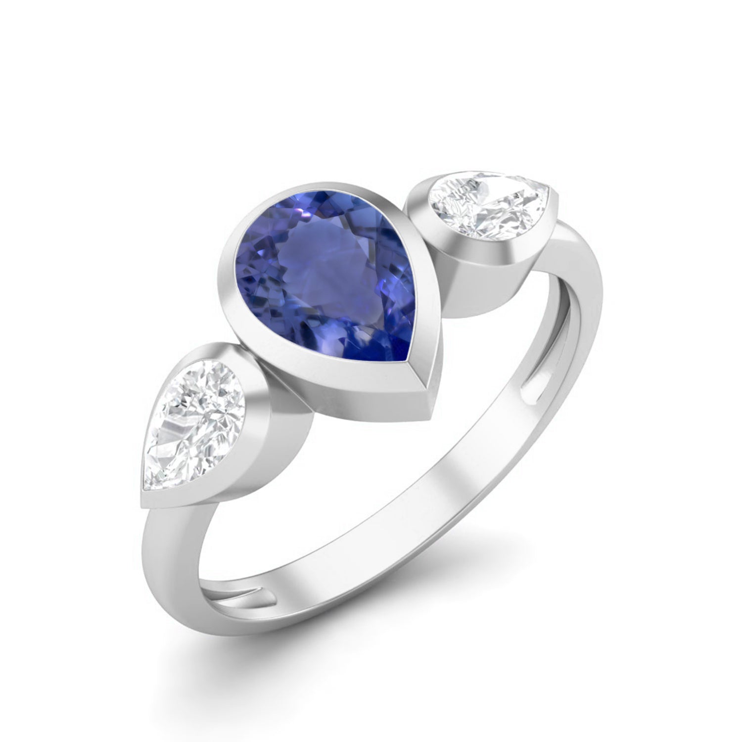 Tanzanite Three Stone Modern Ring – Sterling Silver