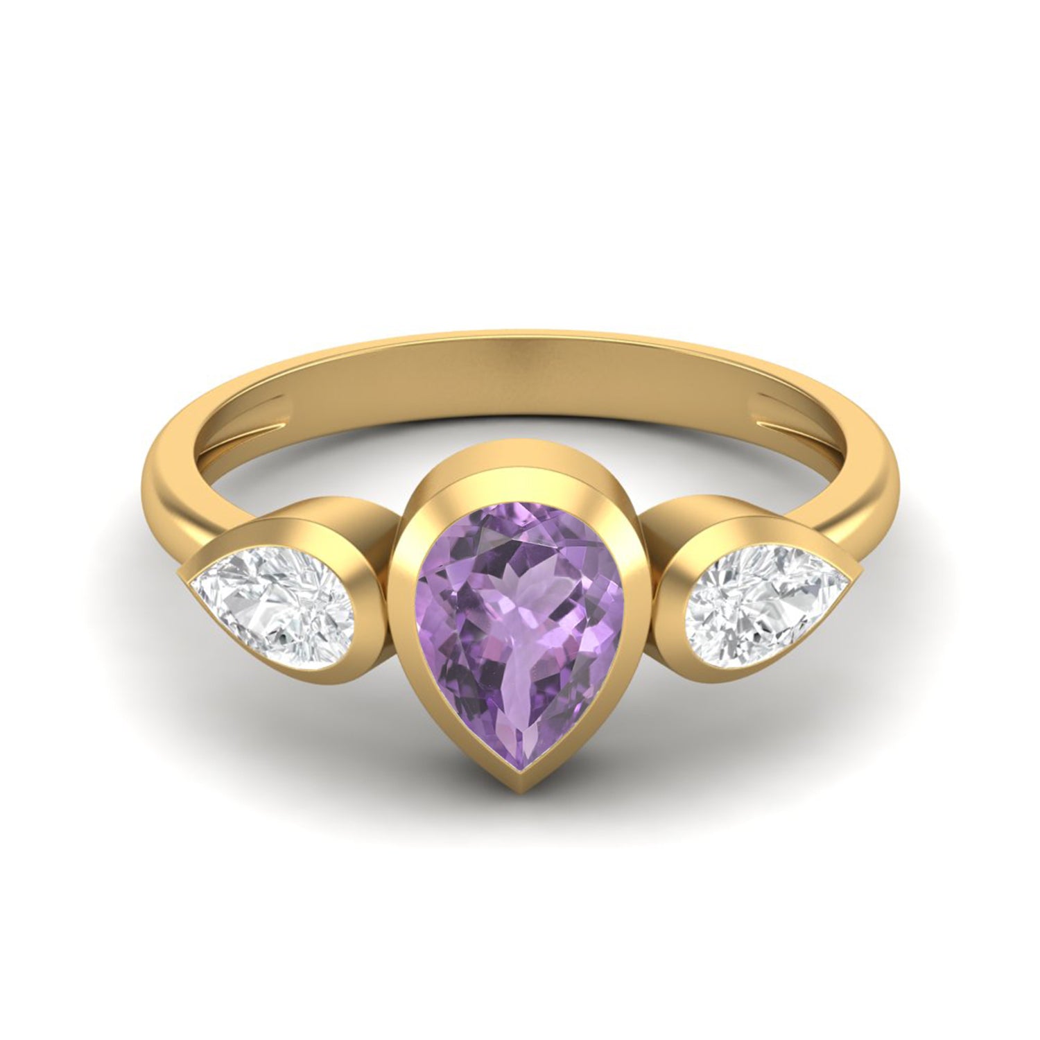 Amethyst Three Stone Modern Ring – Sterling Silver