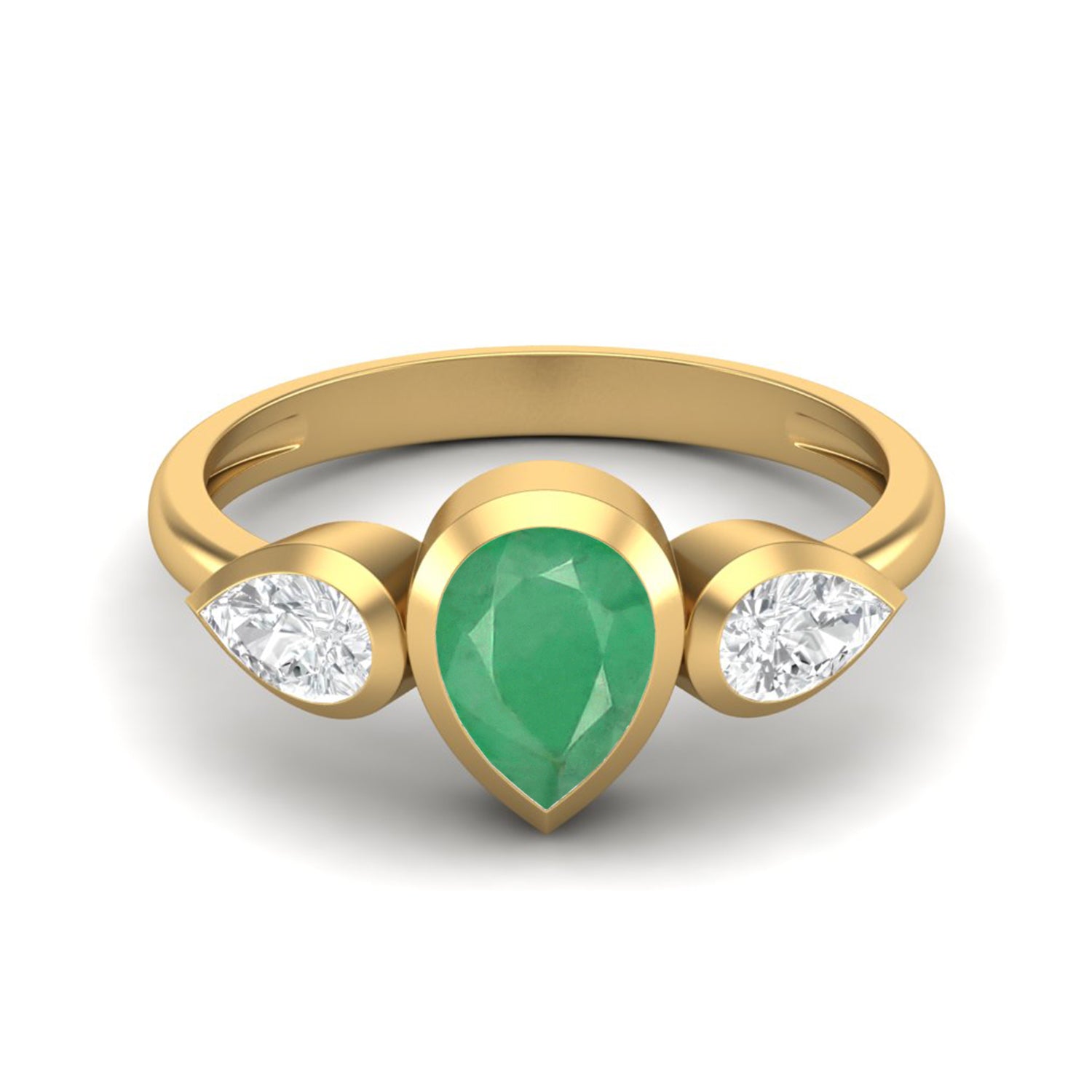 Emerald Teardrop Three-Stone Ring – Sterling Silver