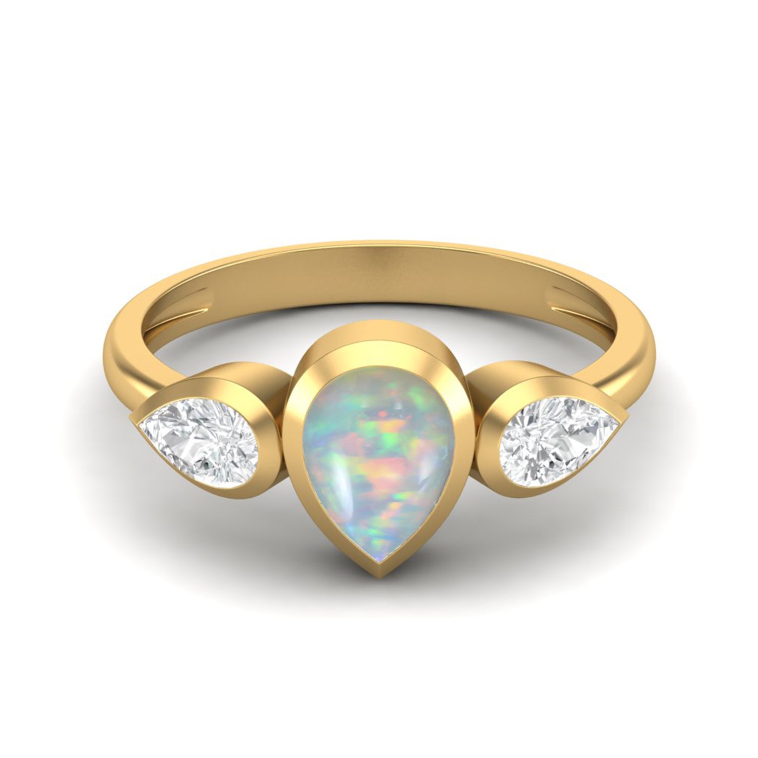 Opal Three Stone Modern Ring – Sterling Silver