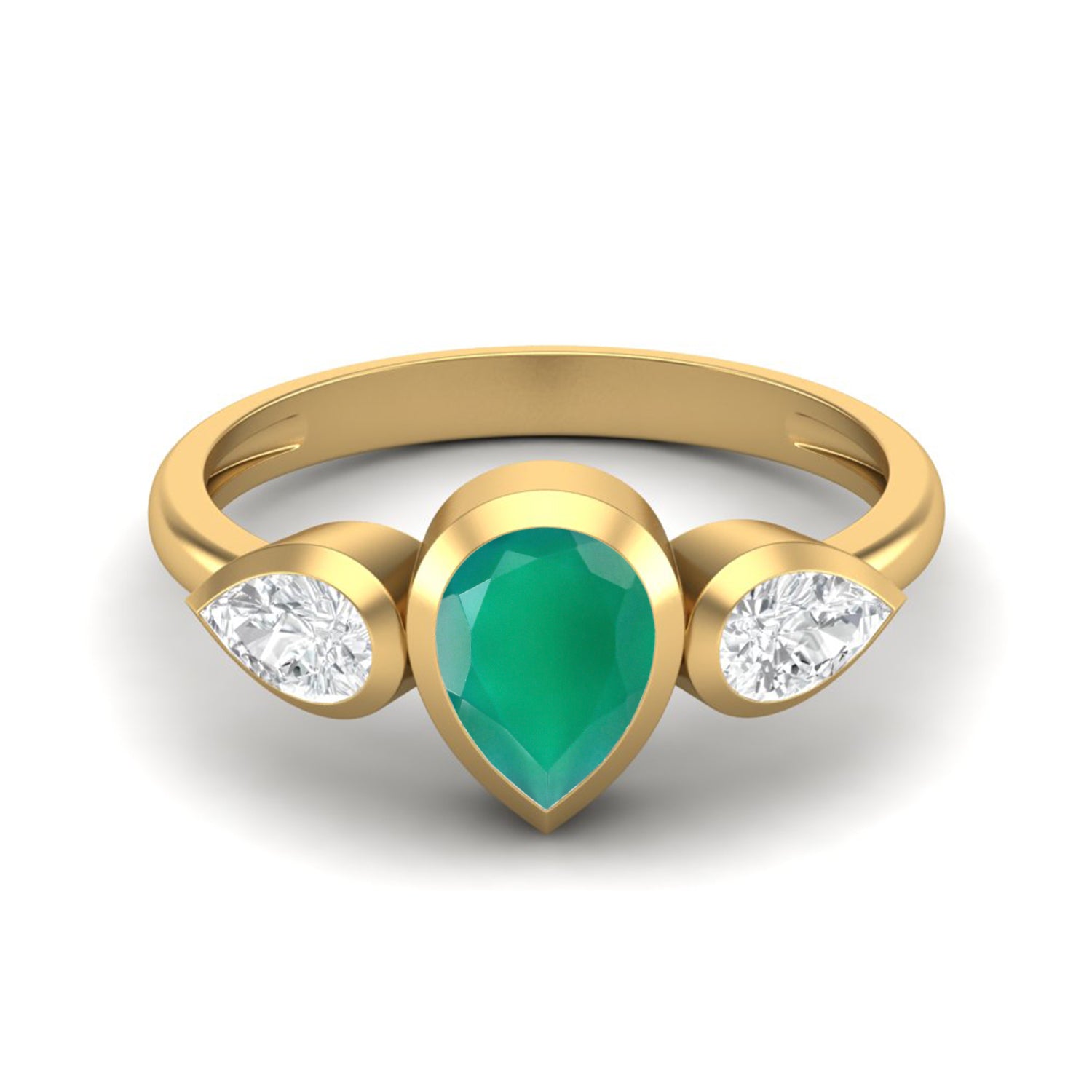 Green Onyx Three Stone Modern Ring – Sterling Silver