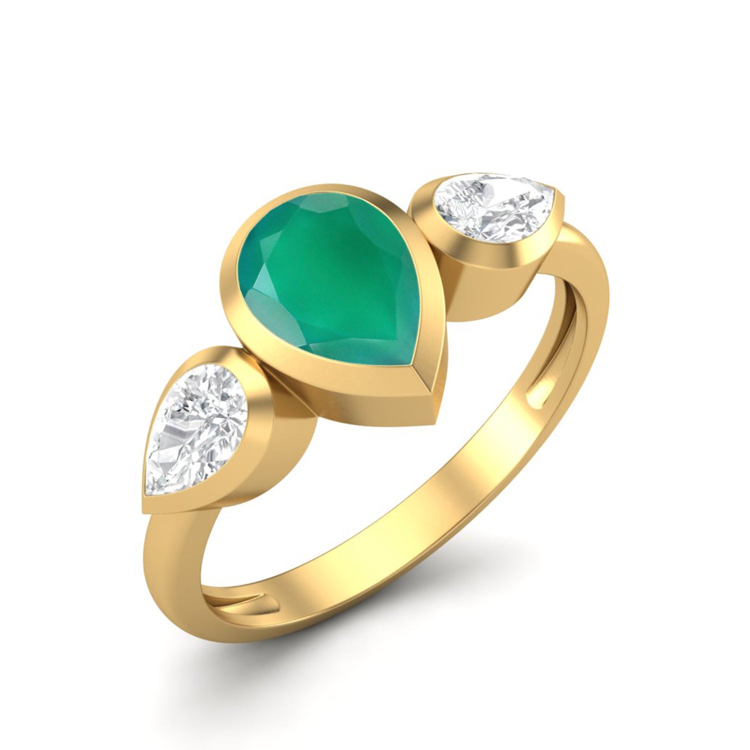 Green Onyx Three Stone Modern Ring – Sterling Silver