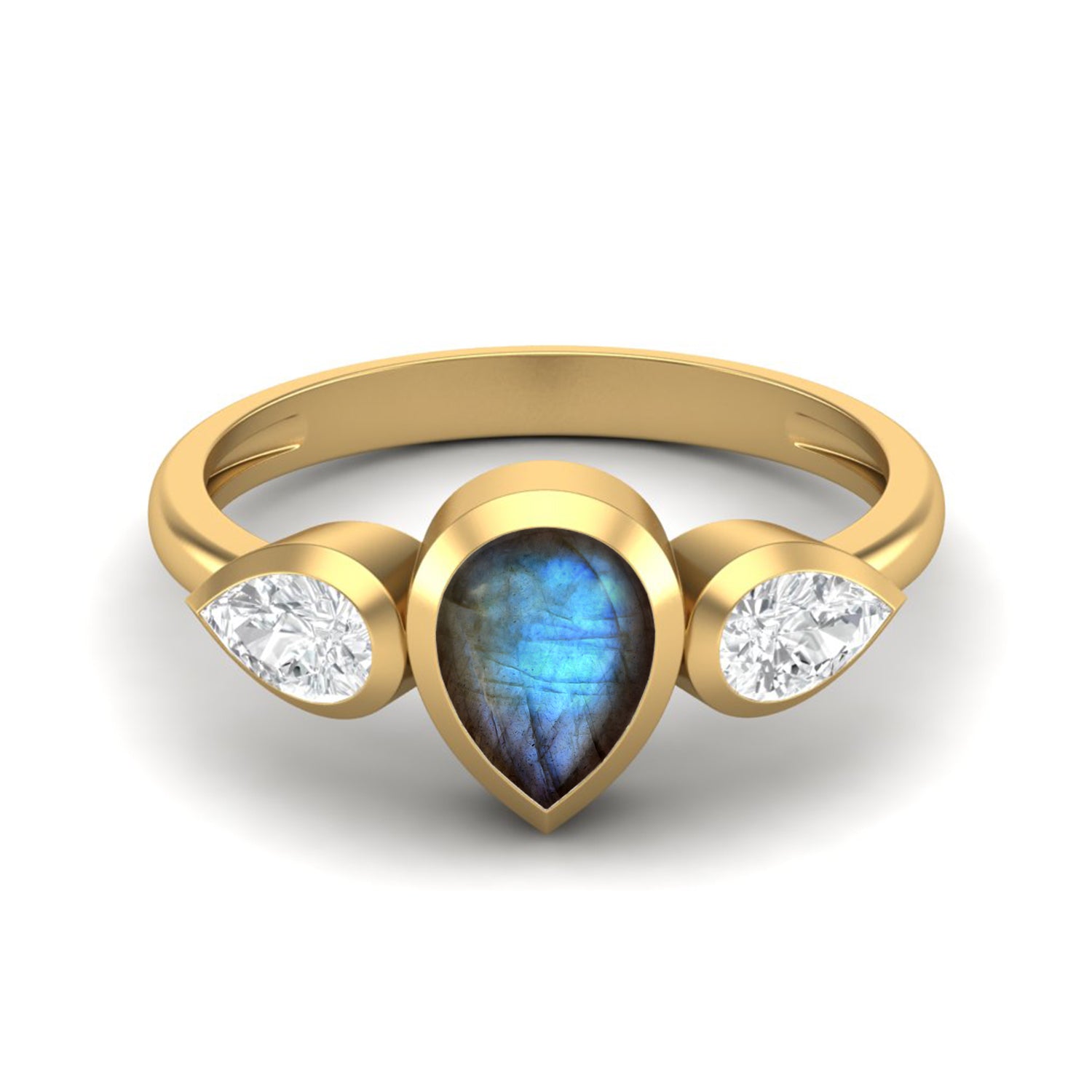 Labradorite Three Stone Modern Ring – Sterling Silver