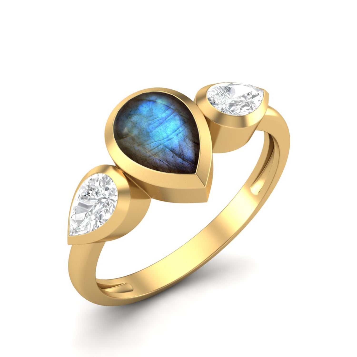 Labradorite Three Stone Modern Ring – Sterling Silver