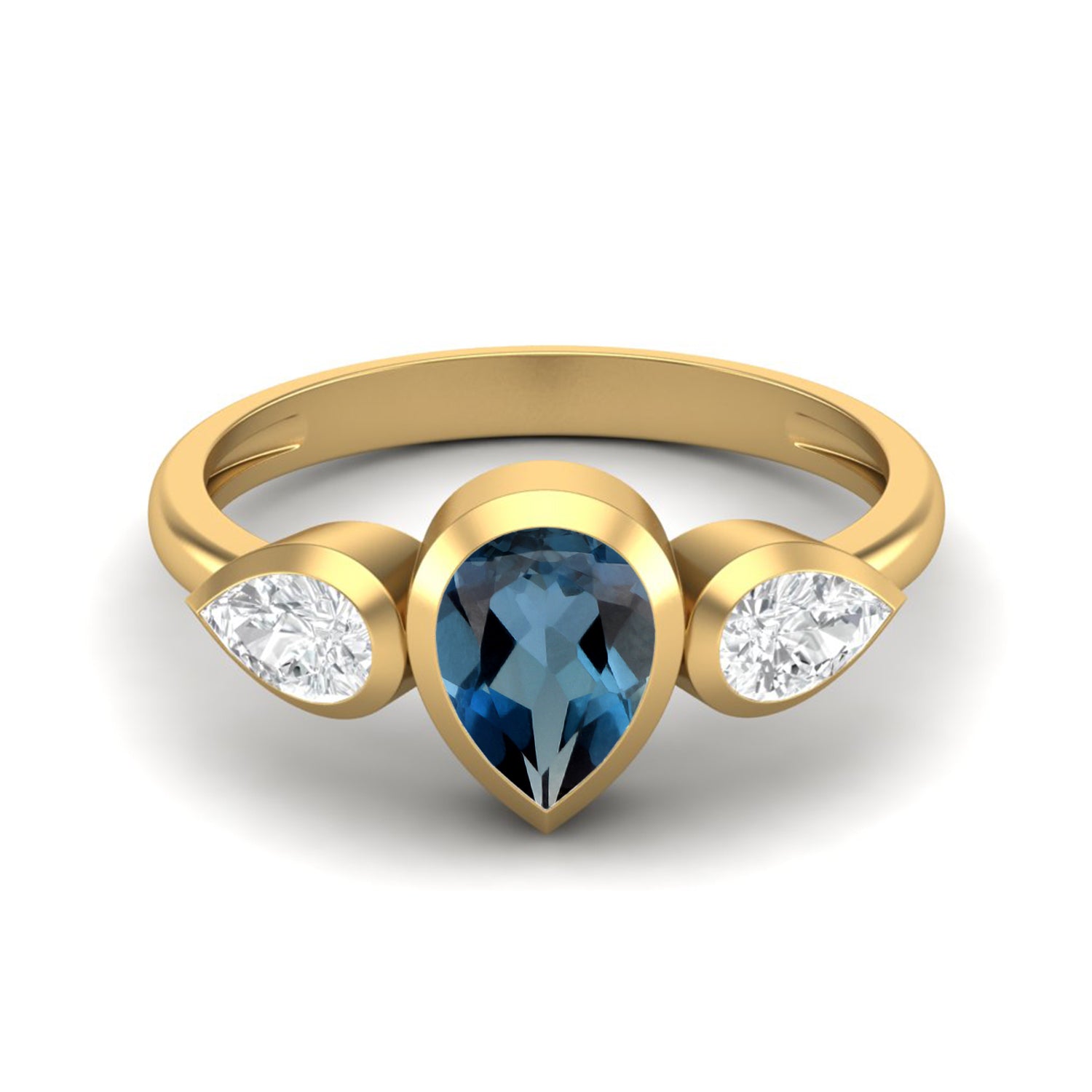 London Blue Topaz Three Stone Modern Ring – Sterling Silver