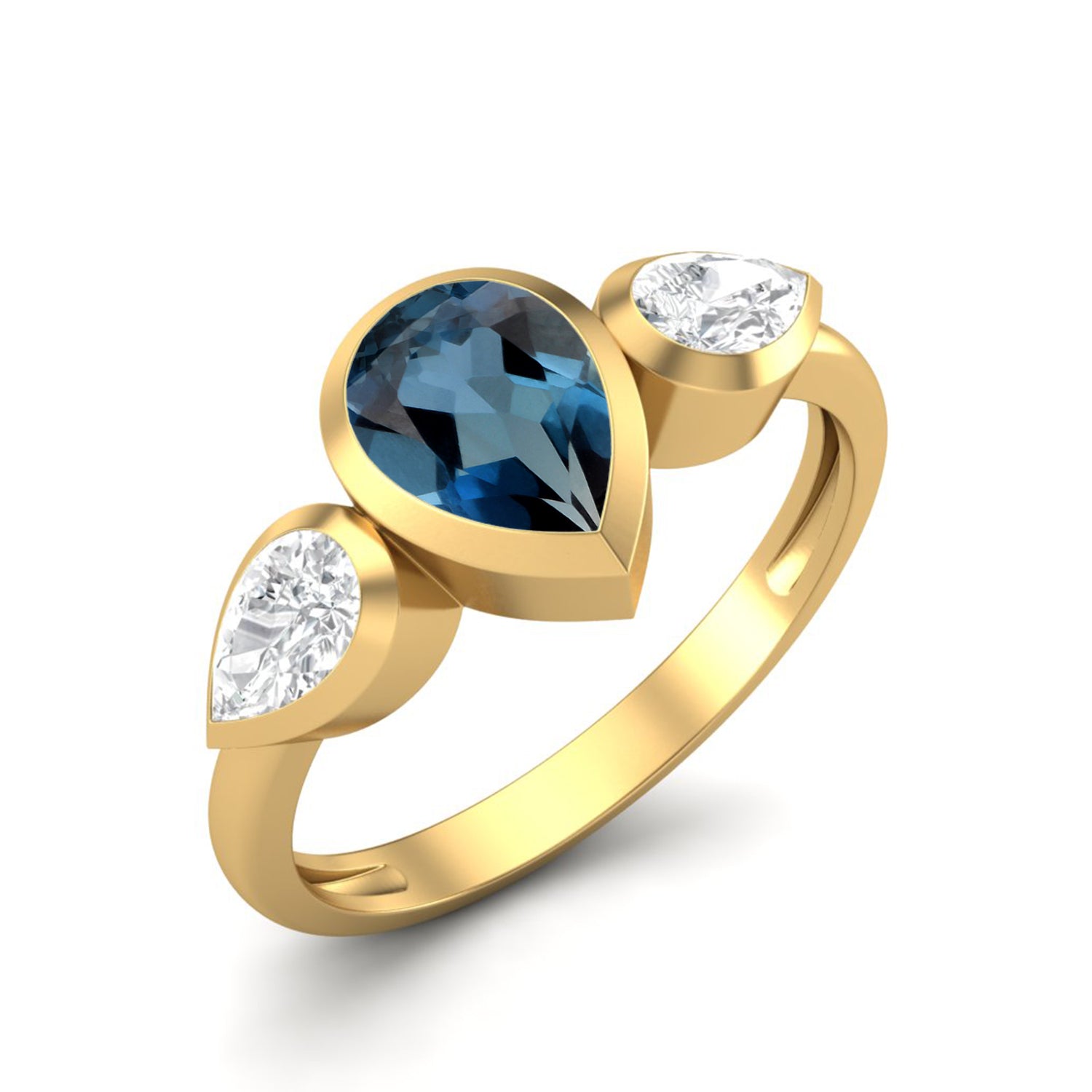London Blue Topaz Three Stone Modern Ring – Sterling Silver