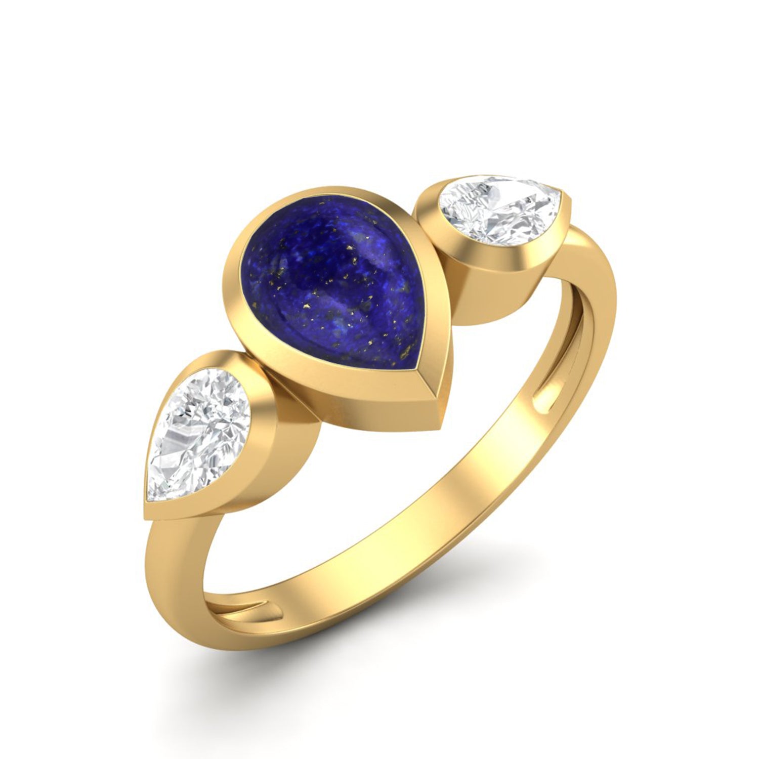 Lapis lazuli Three Stone Modern Ring – Sterling Silver