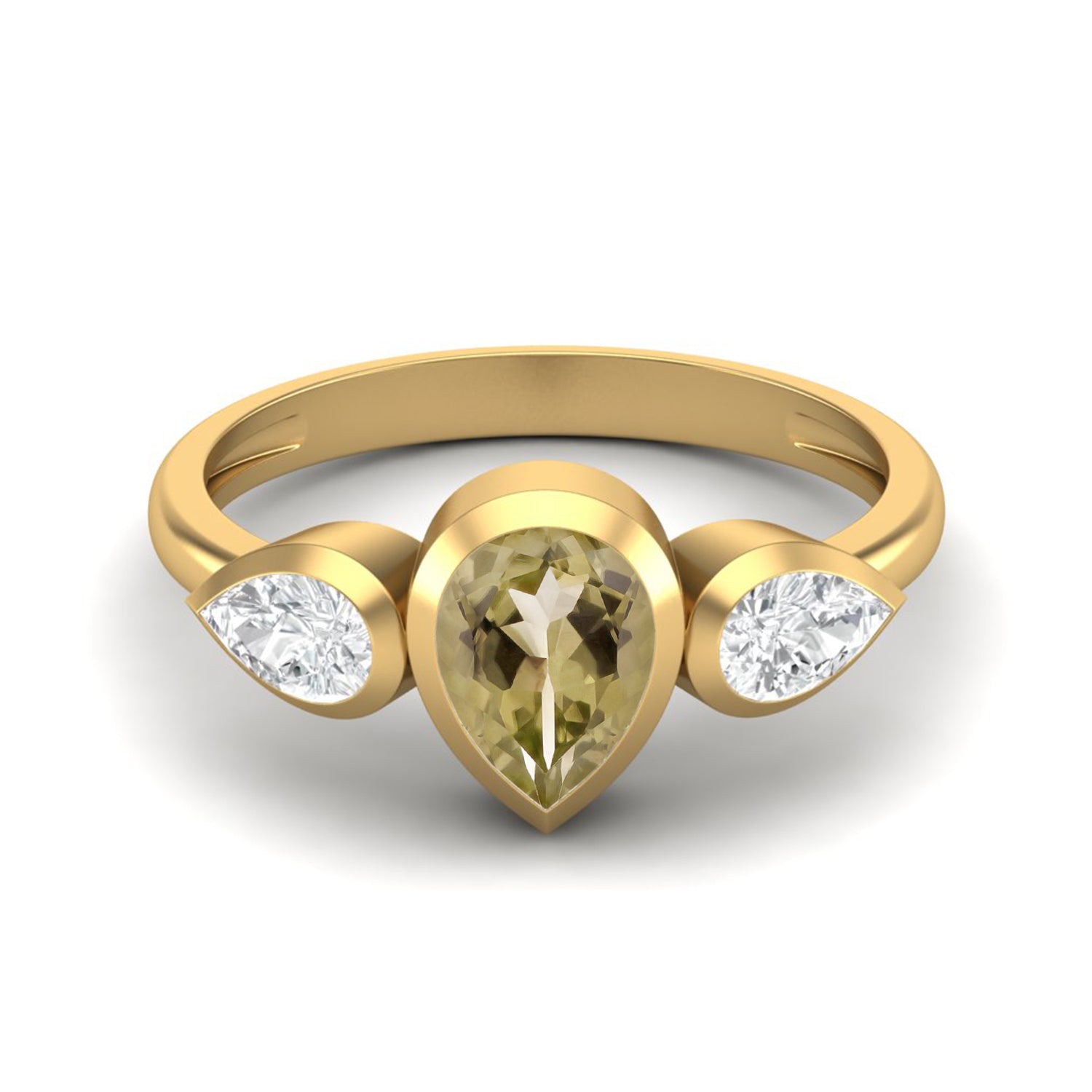 Lemon Quartz Three Stone Modern Ring – Sterling Silver