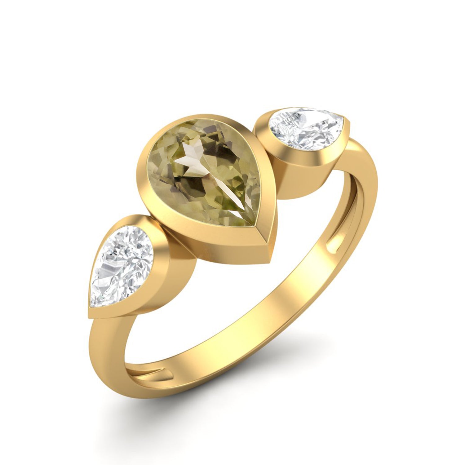Lemon Quartz Three Stone Modern Ring – Sterling Silver