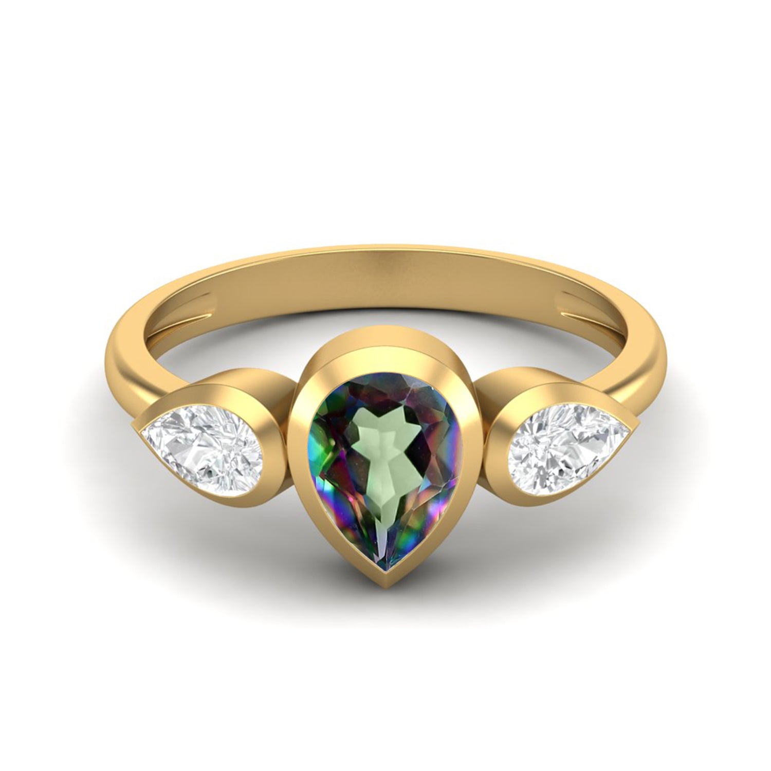 Mystic Topaz Three Stone Modern Ring – Sterling Silver