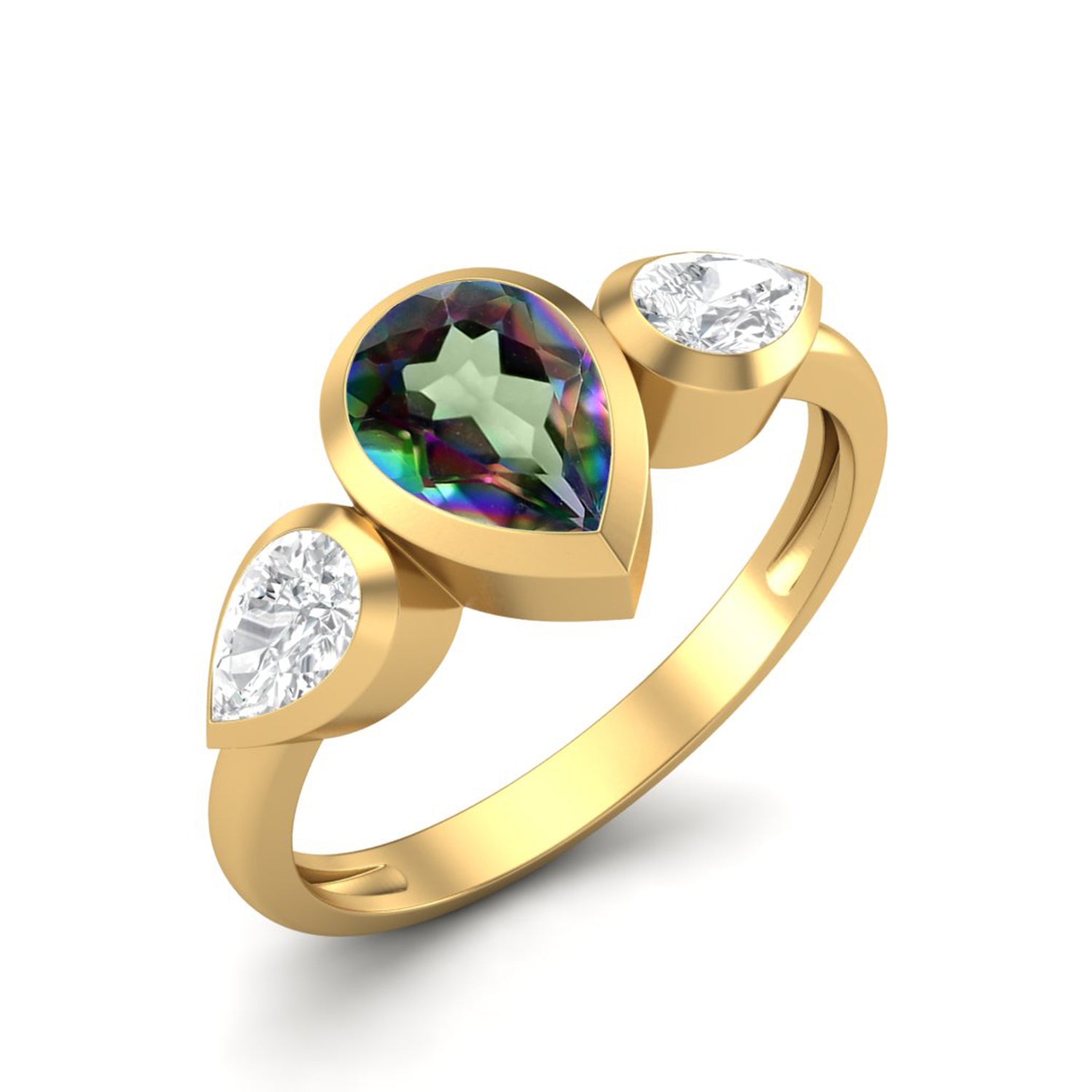 Mystic Topaz Three Stone Modern Ring – Sterling Silver
