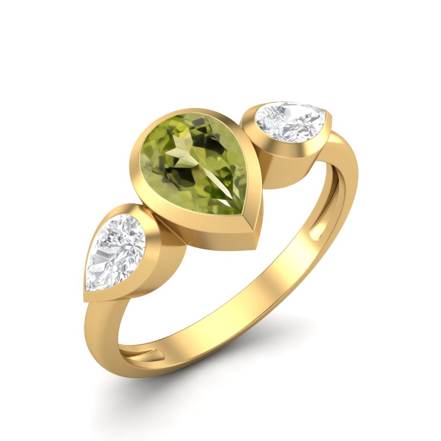 Peridot Three Stone Modern Ring – Sterling Silver