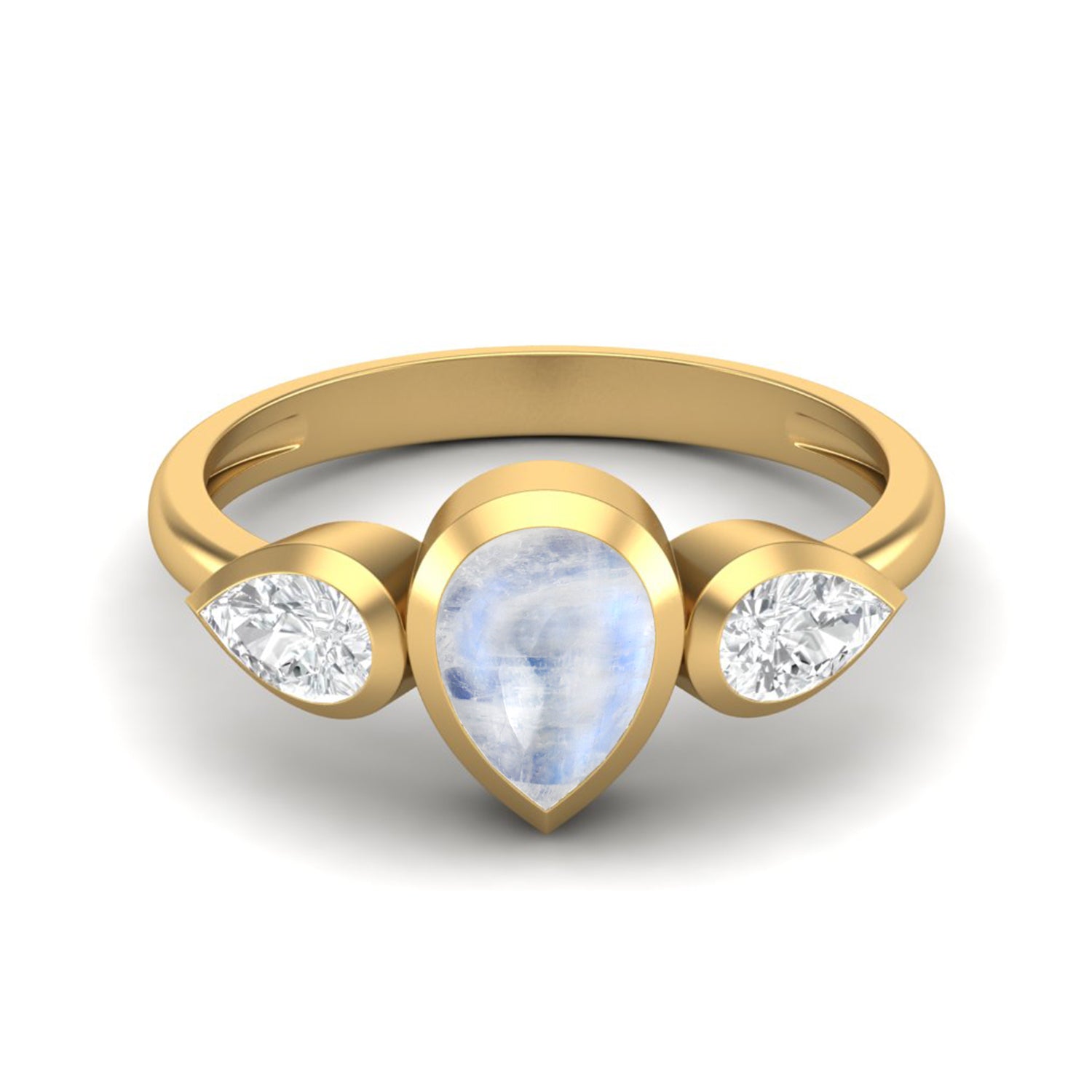 Moonstone Three Stone Modern Ring – Sterling Silver